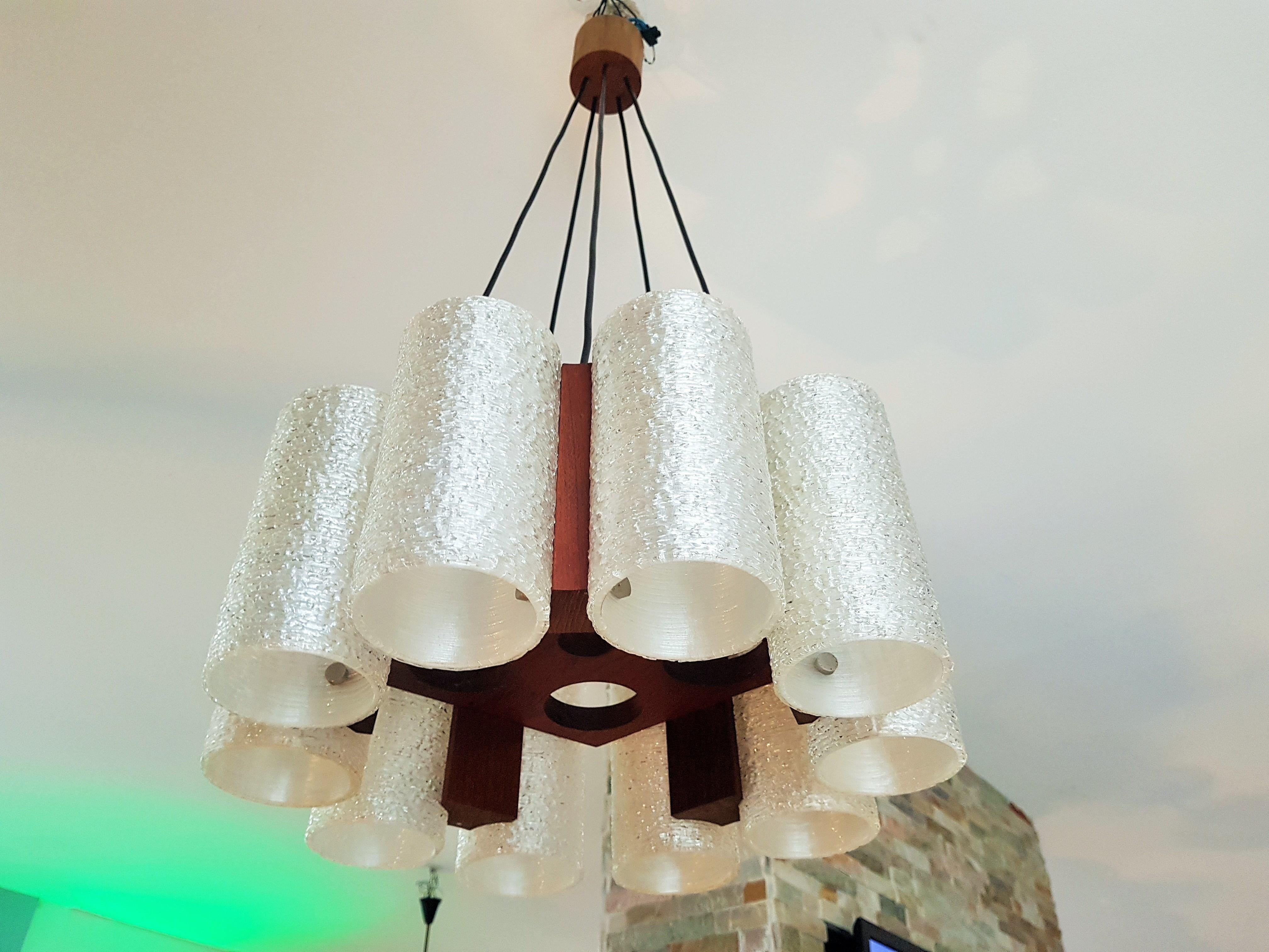 Midcentury Teak and Resin Chandelier, Denmark, 1960s For Sale 6