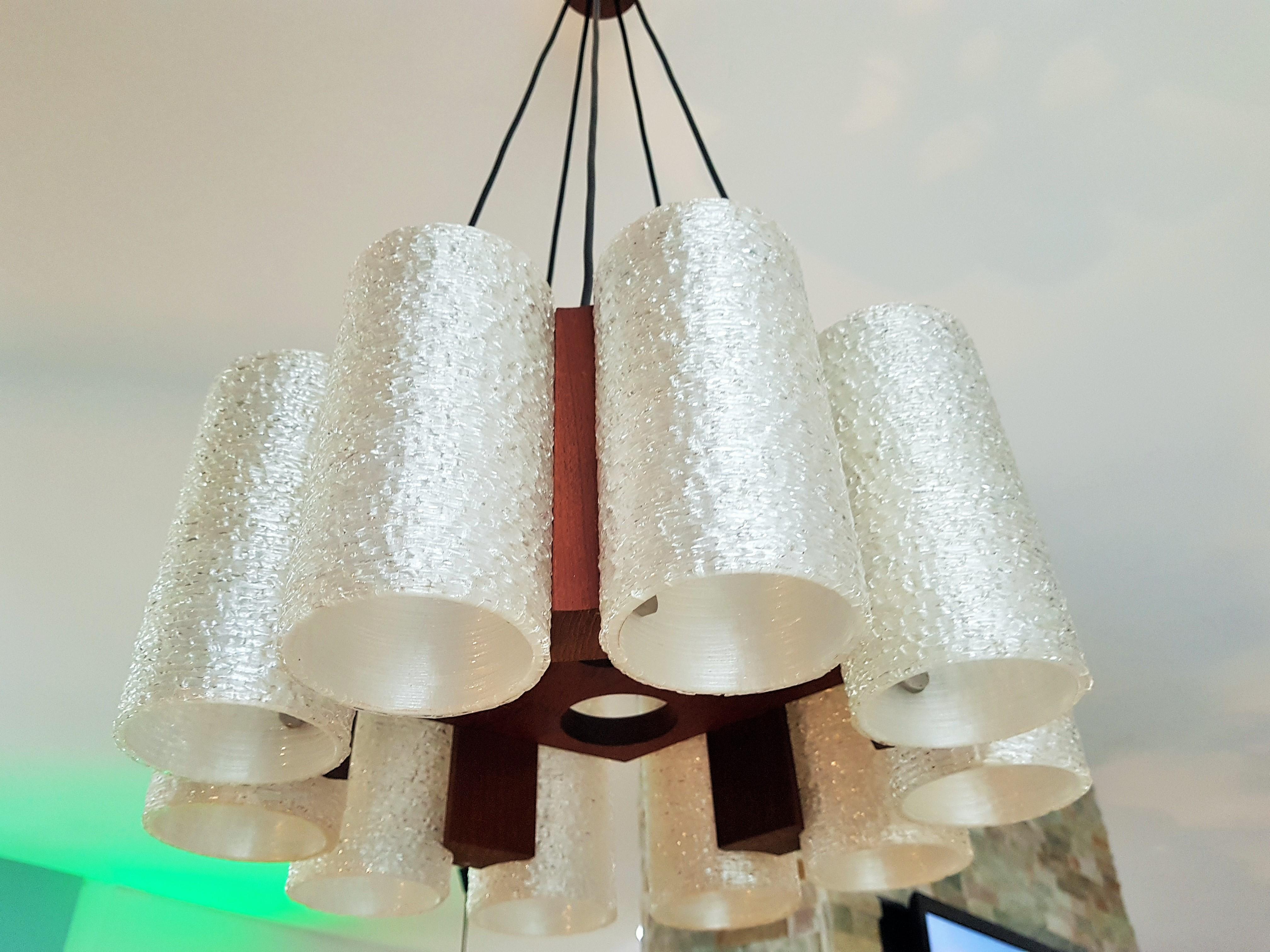 Midcentury Teak and Resin Chandelier, Denmark, 1960s For Sale 7