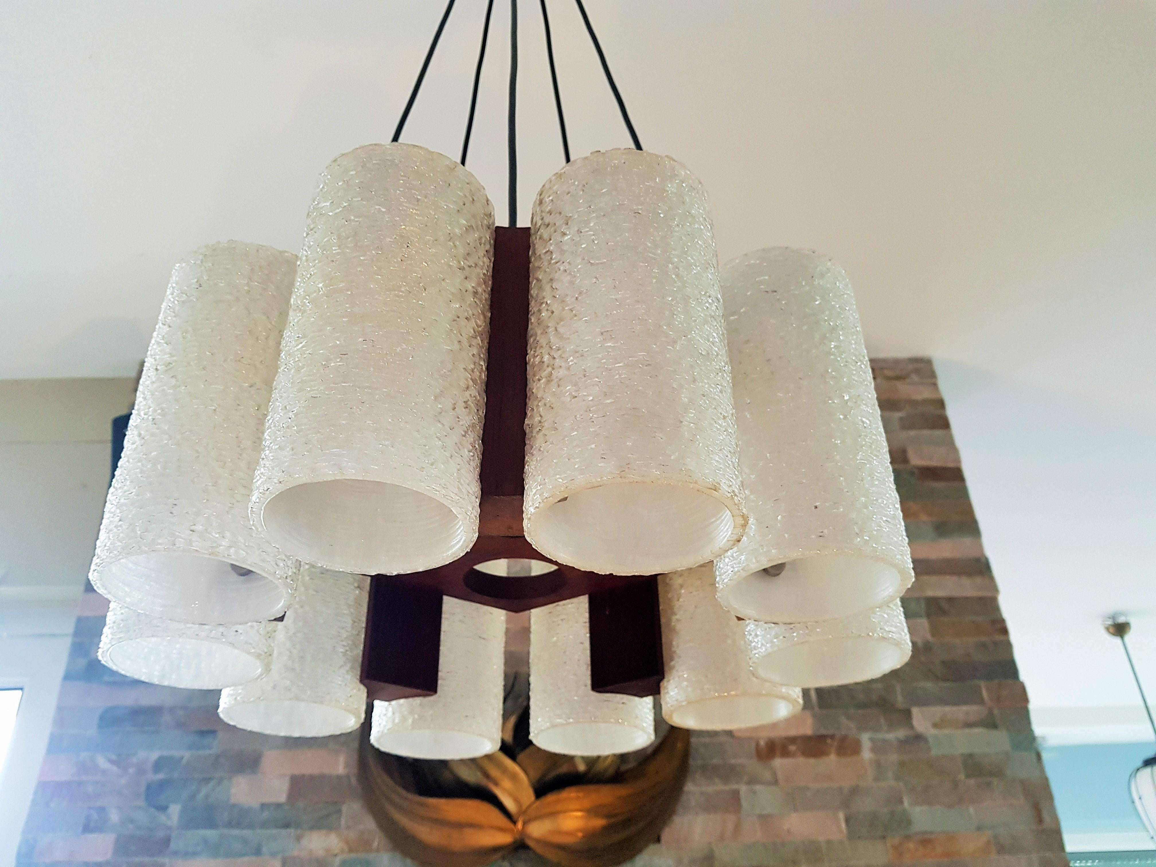 Mid-20th Century Midcentury Teak and Resin Chandelier, Denmark, 1960s For Sale