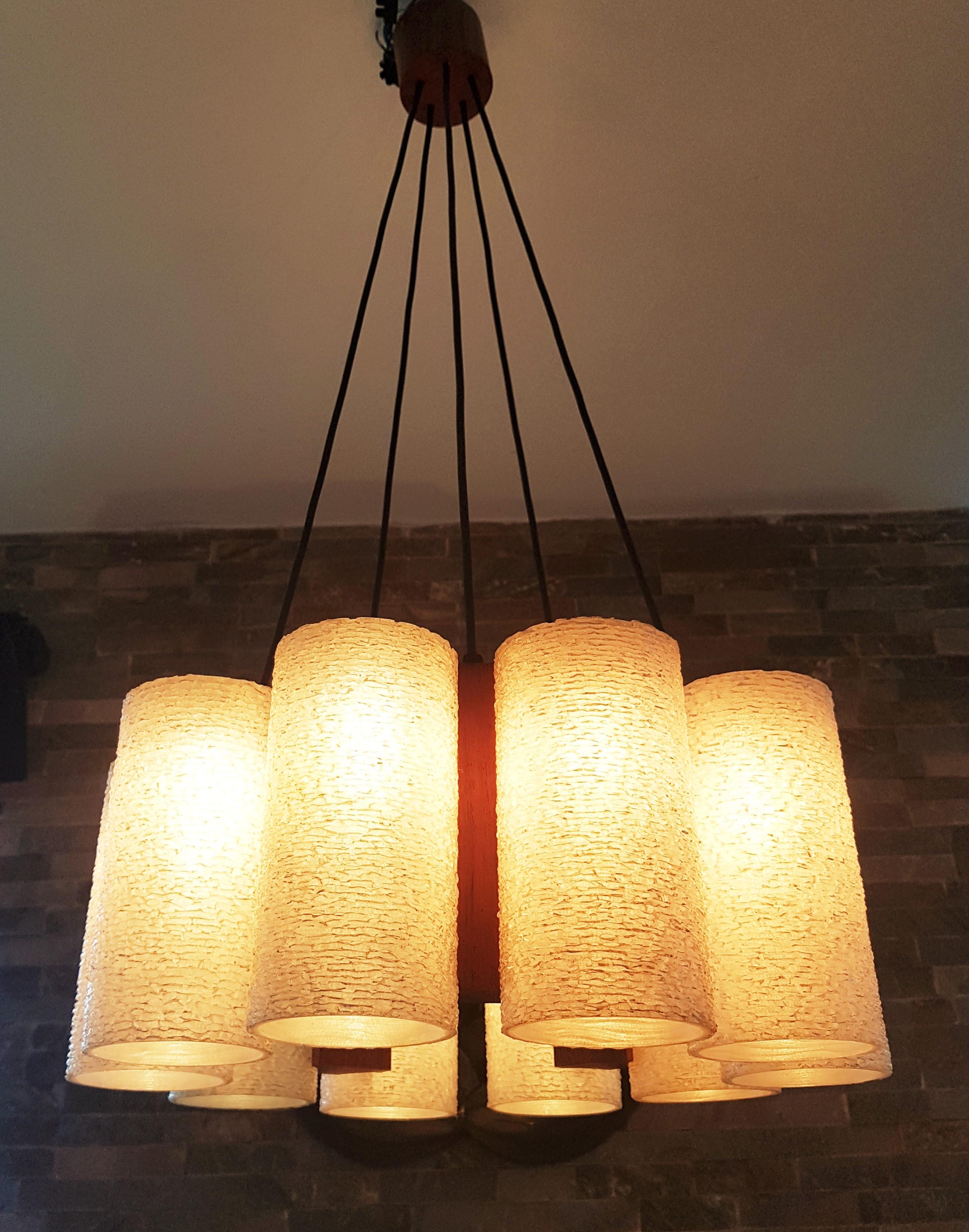 Midcentury Teak and Resin Chandelier, Denmark, 1960s For Sale 1