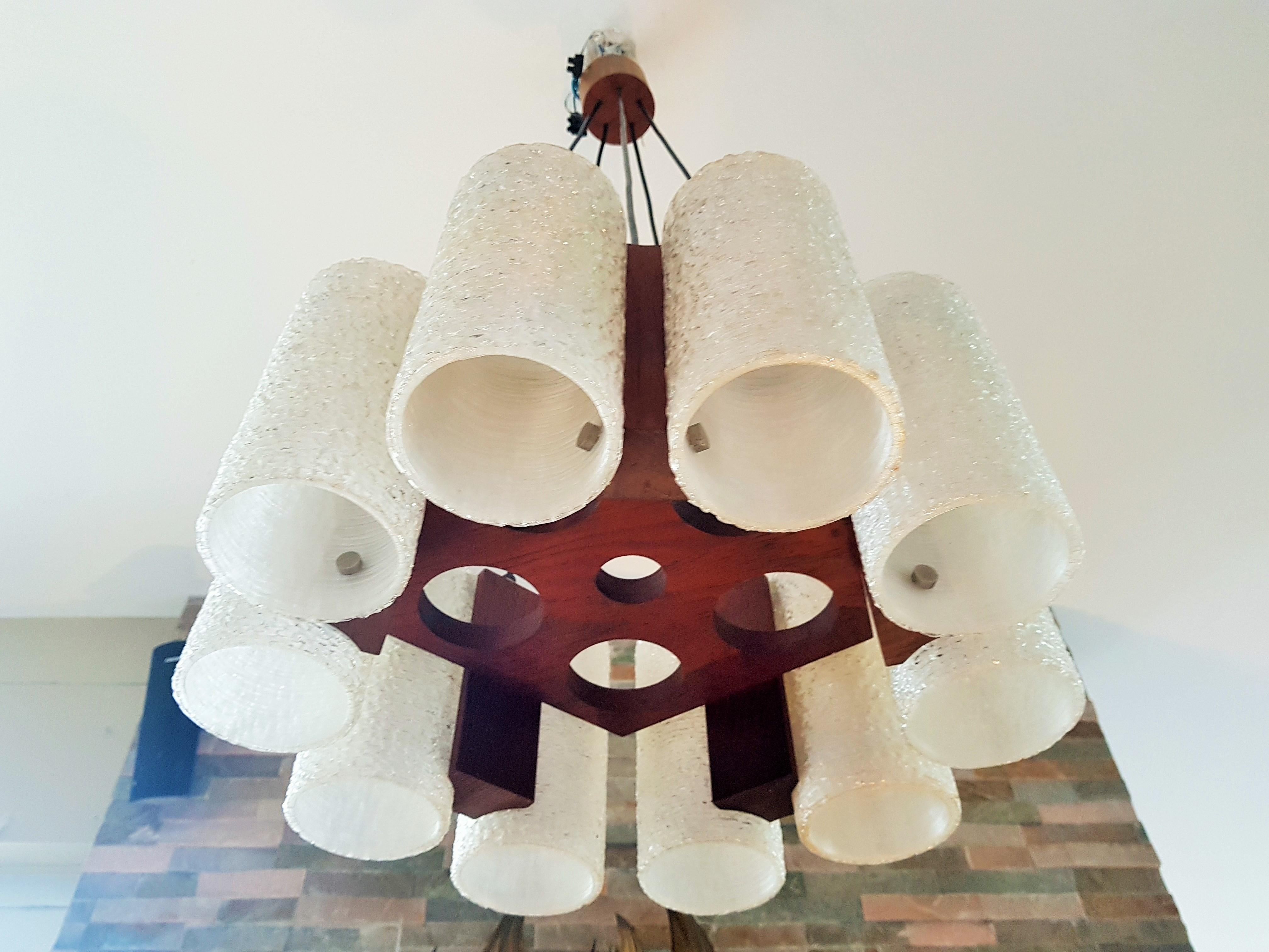 Midcentury Teak and Resin Chandelier, Denmark, 1960s For Sale 3