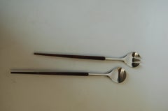 Midcentury Teak and Stainless Steel Tapered Salad Tong Servers