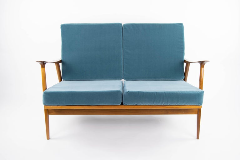 Midcentury Teak And Velvet Scandinavian Style Sofa By Ag Barcelona