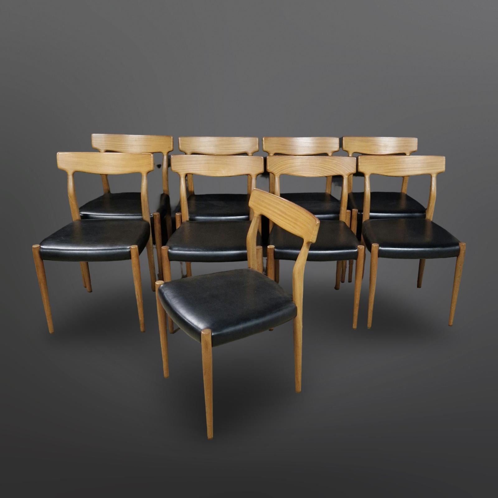 Mid century teak and vinyl dining chairs by Lübke, Germany 1960s 2