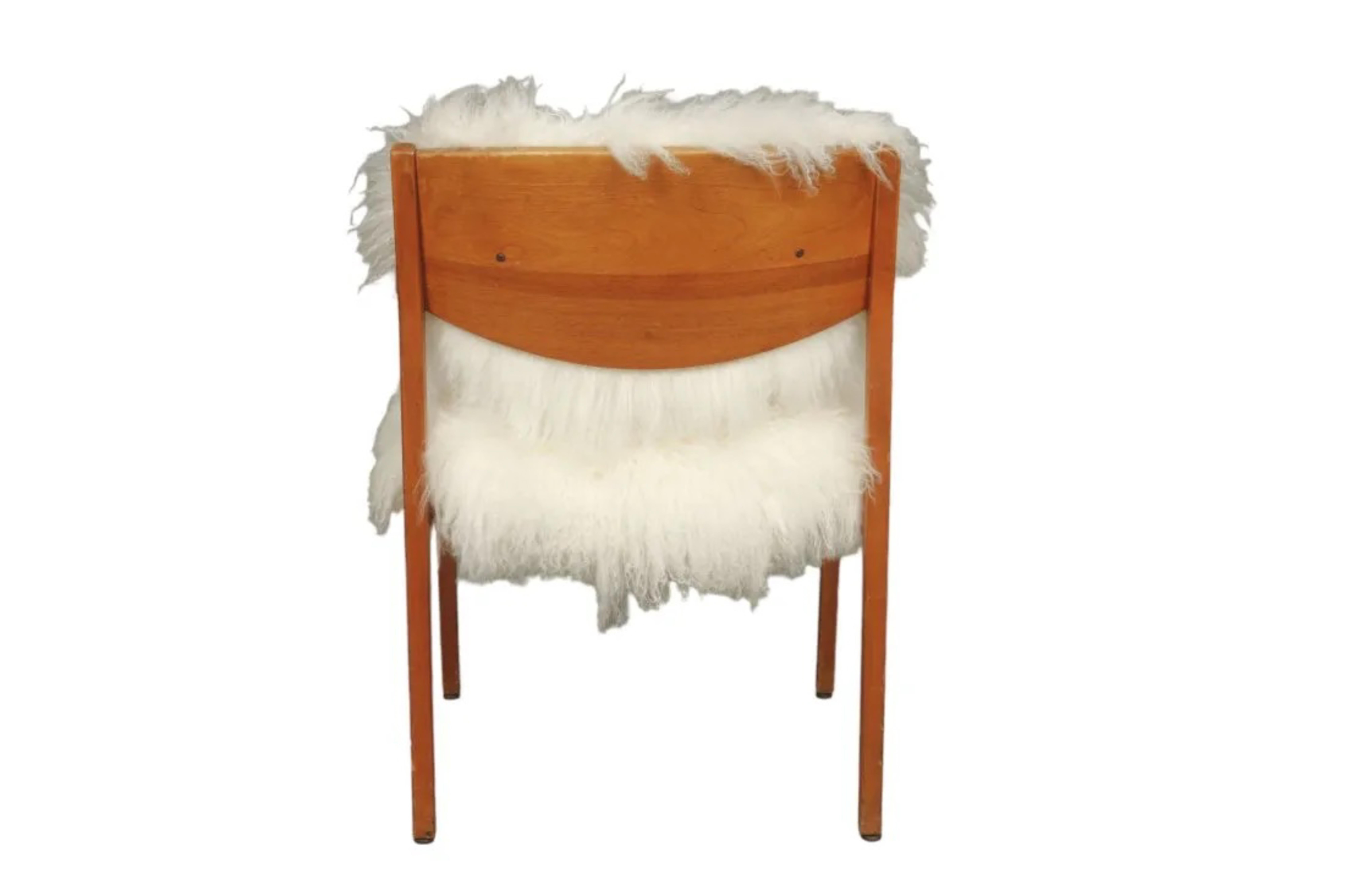 Mid-Century Modern Mid-Century Teak Arm Chair With Mongolian Fur