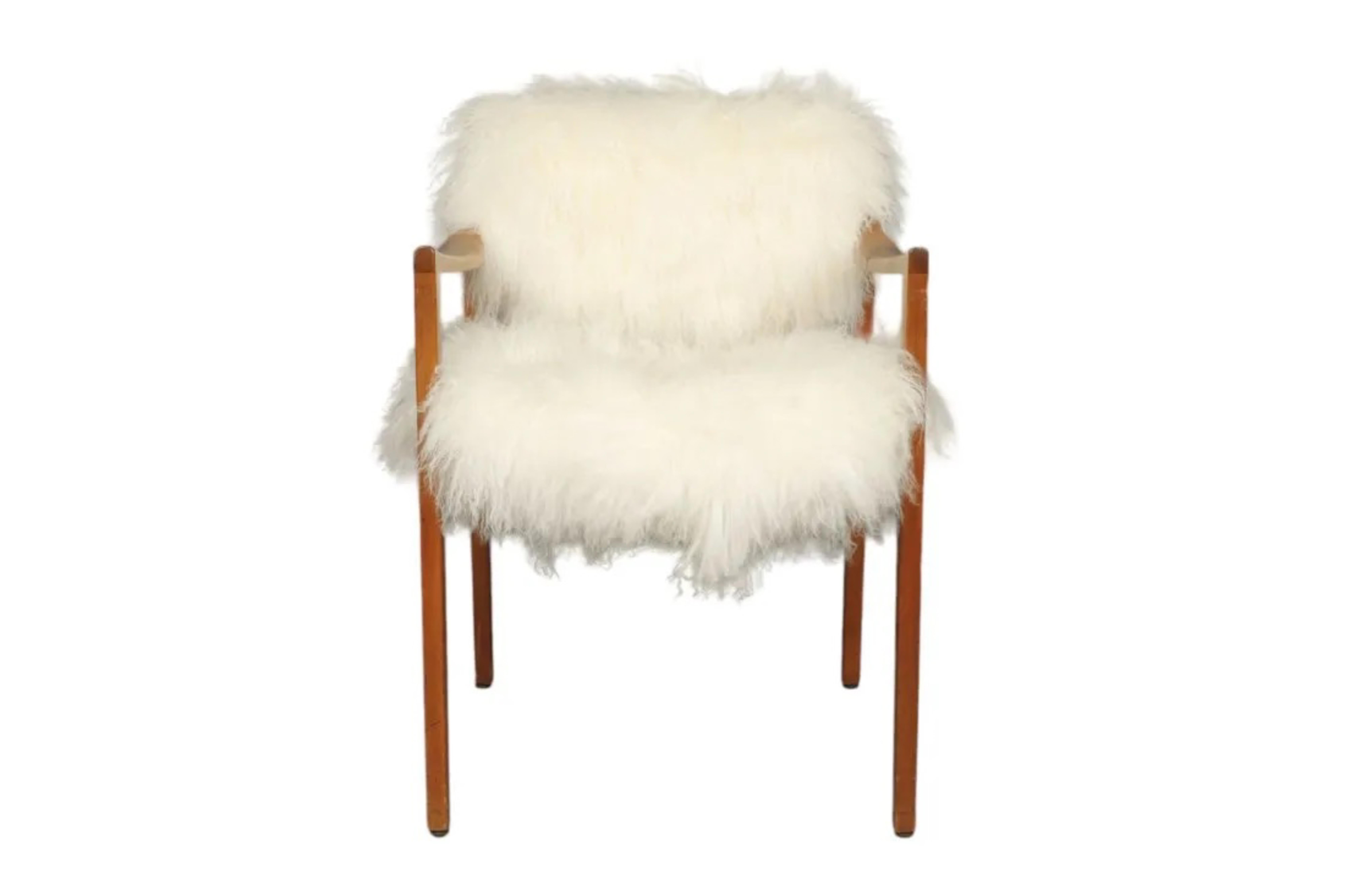 Danish Mid-Century Teak Arm Chair With Mongolian Fur