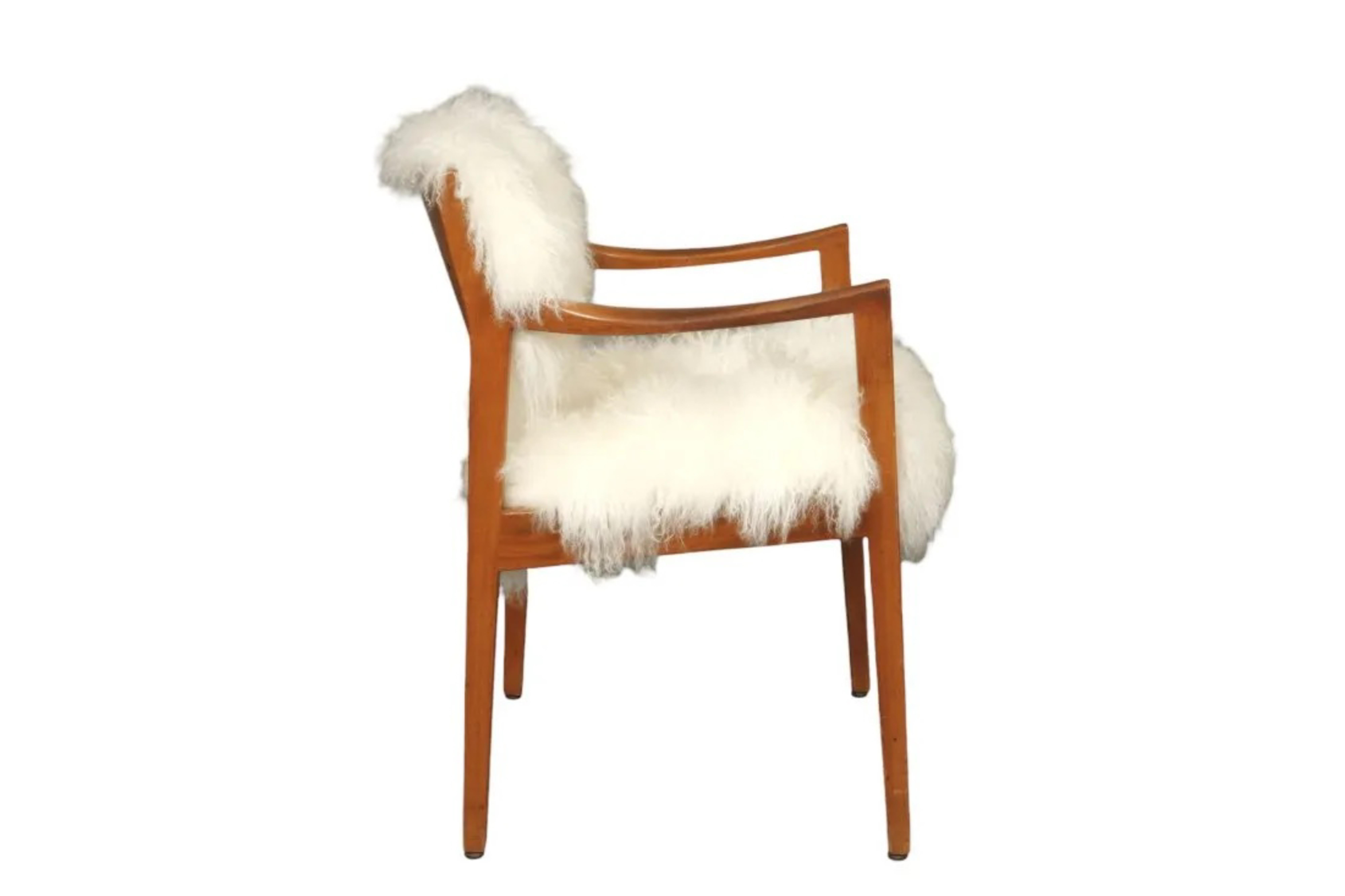 Mid-Century Teak Arm Chair With Mongolian Fur In Good Condition In Hudson, NY