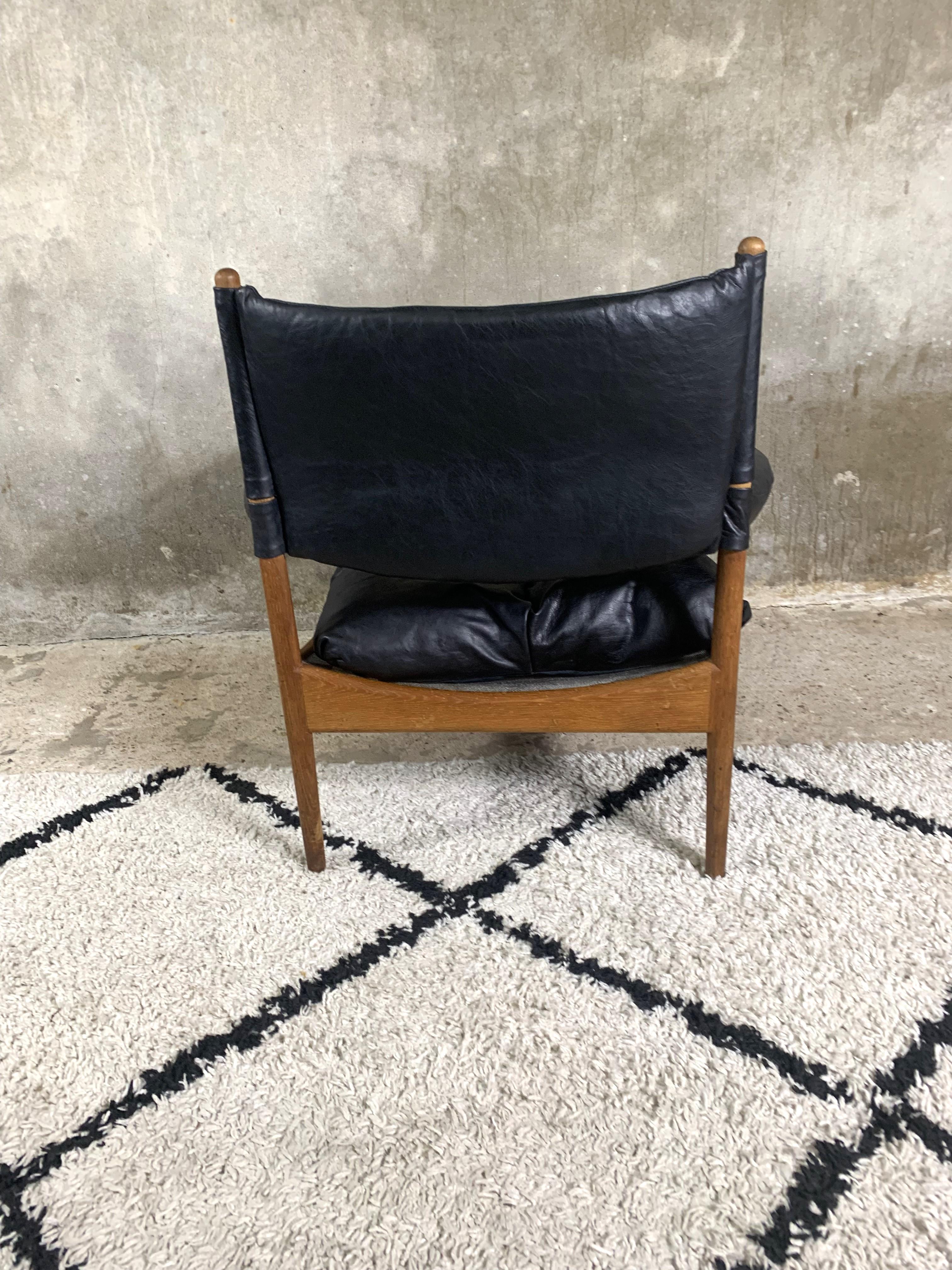 Leather Mid Century Teak Armchair By Kristian Vedel 