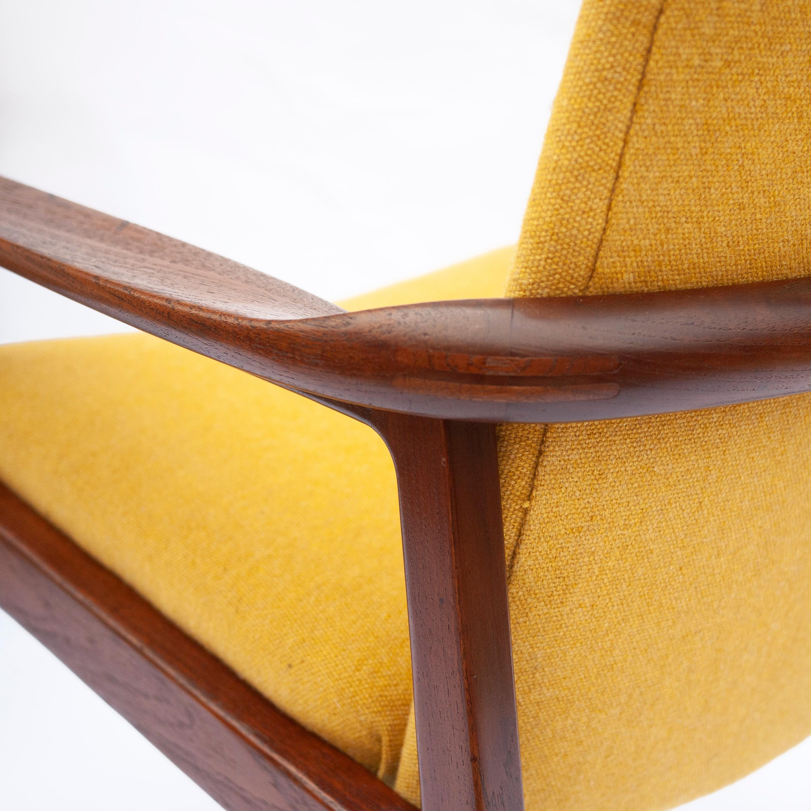 Mid-Century Teak Armchair with Yellow Upholstery by Sigvard Bernadotte 3