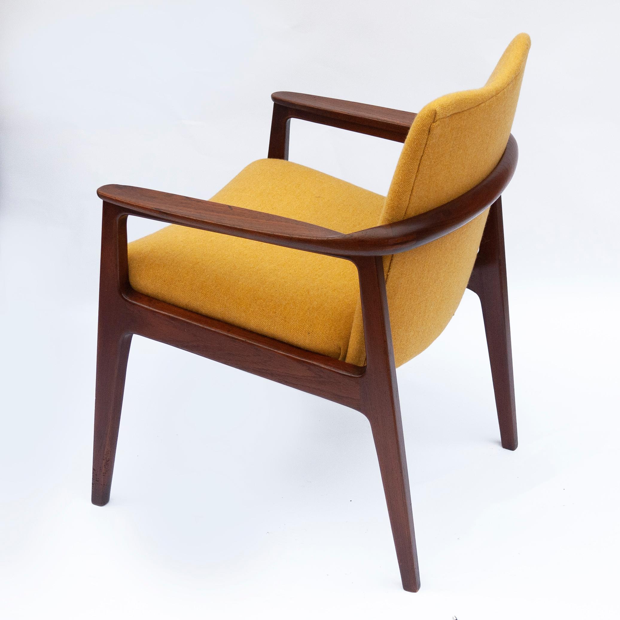 Mid-Century Teak Armchair with Yellow Upholstery by Sigvard Bernadotte 4