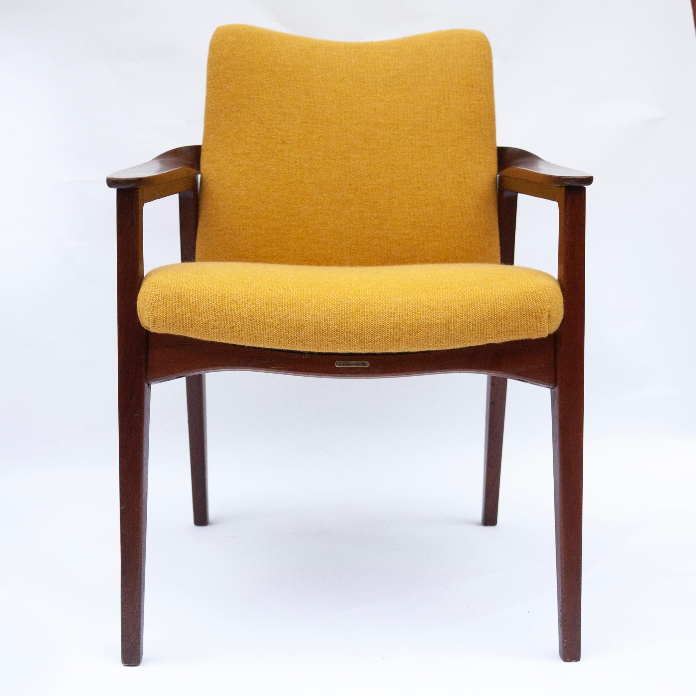 Mid-Century Modern Mid-Century Teak Armchair with Yellow Upholstery by Sigvard Bernadotte