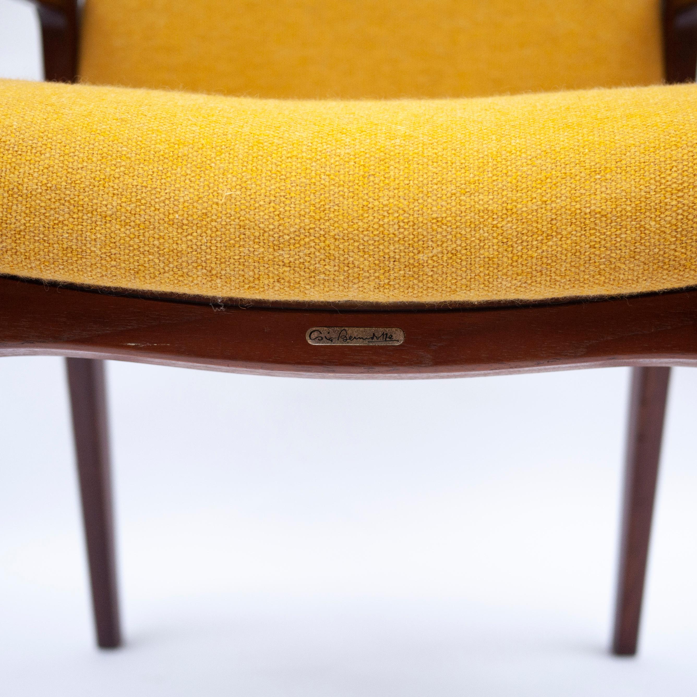 Danish Mid-Century Teak Armchair with Yellow Upholstery by Sigvard Bernadotte