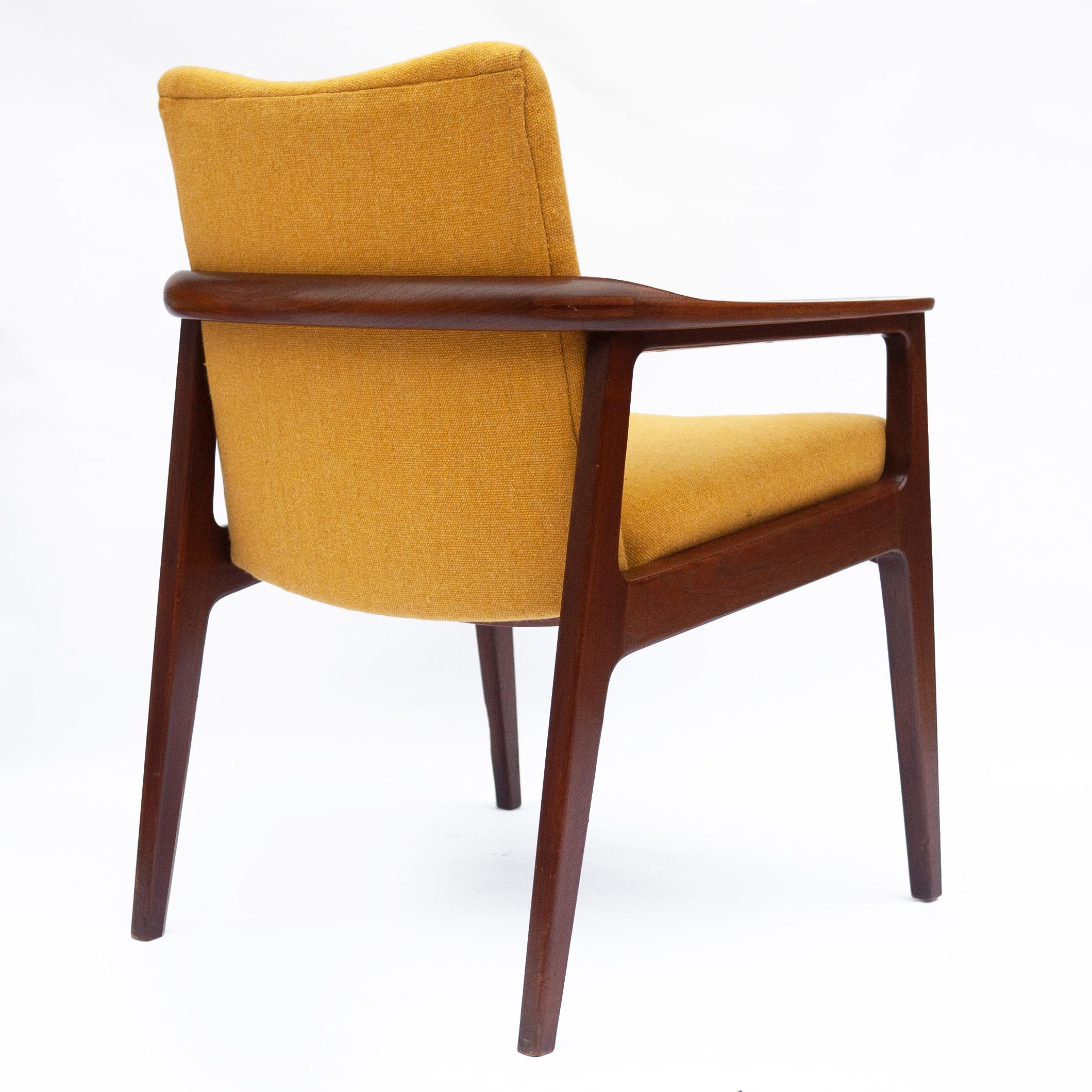 Fabric Mid-Century Teak Armchair with Yellow Upholstery by Sigvard Bernadotte