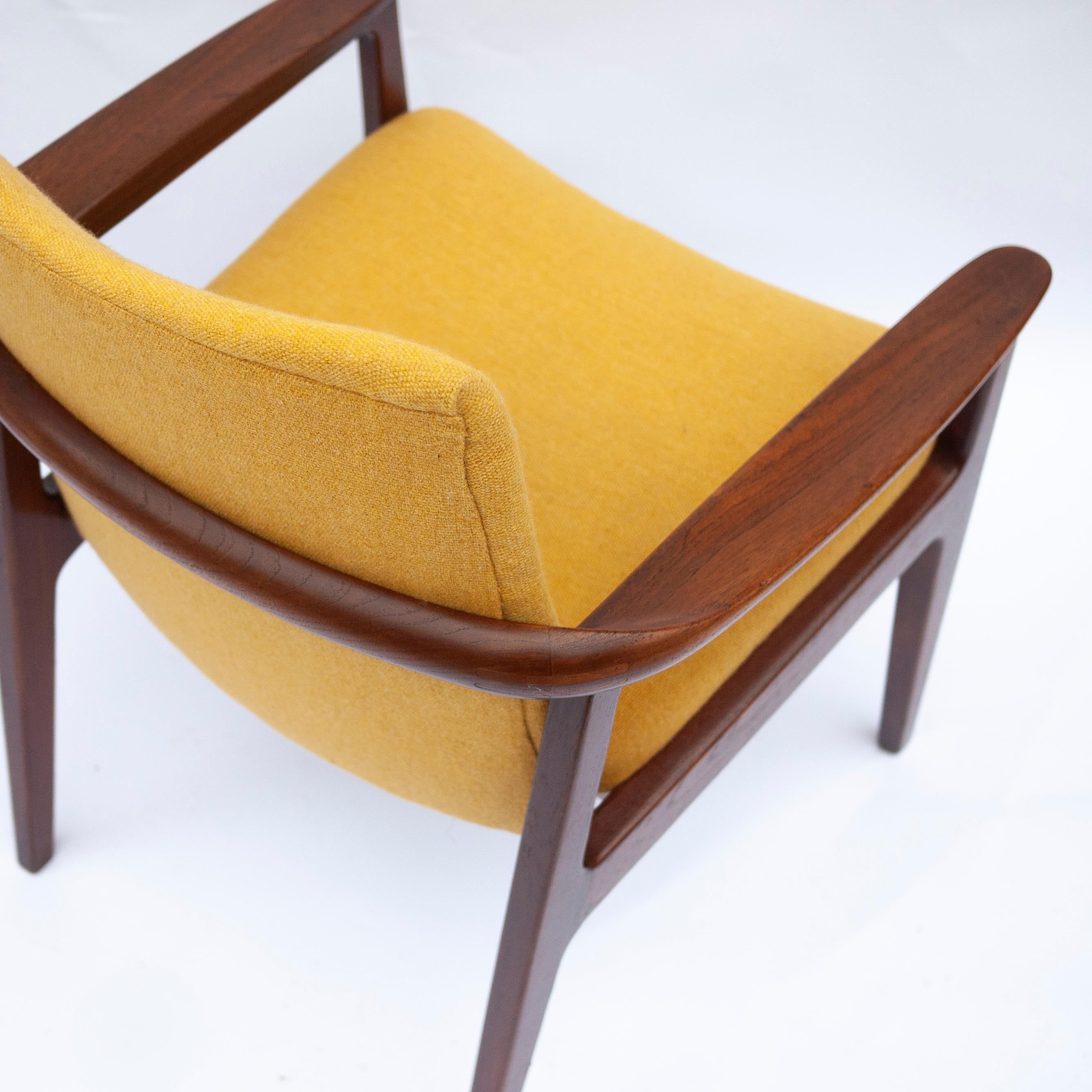Mid-Century Teak Armchair with Yellow Upholstery by Sigvard Bernadotte 1