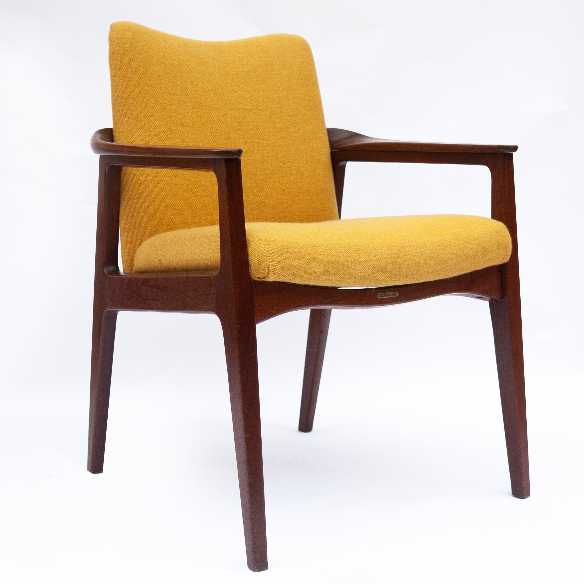 Mid-Century Teak Armchair with Yellow Upholstery by Sigvard Bernadotte 2