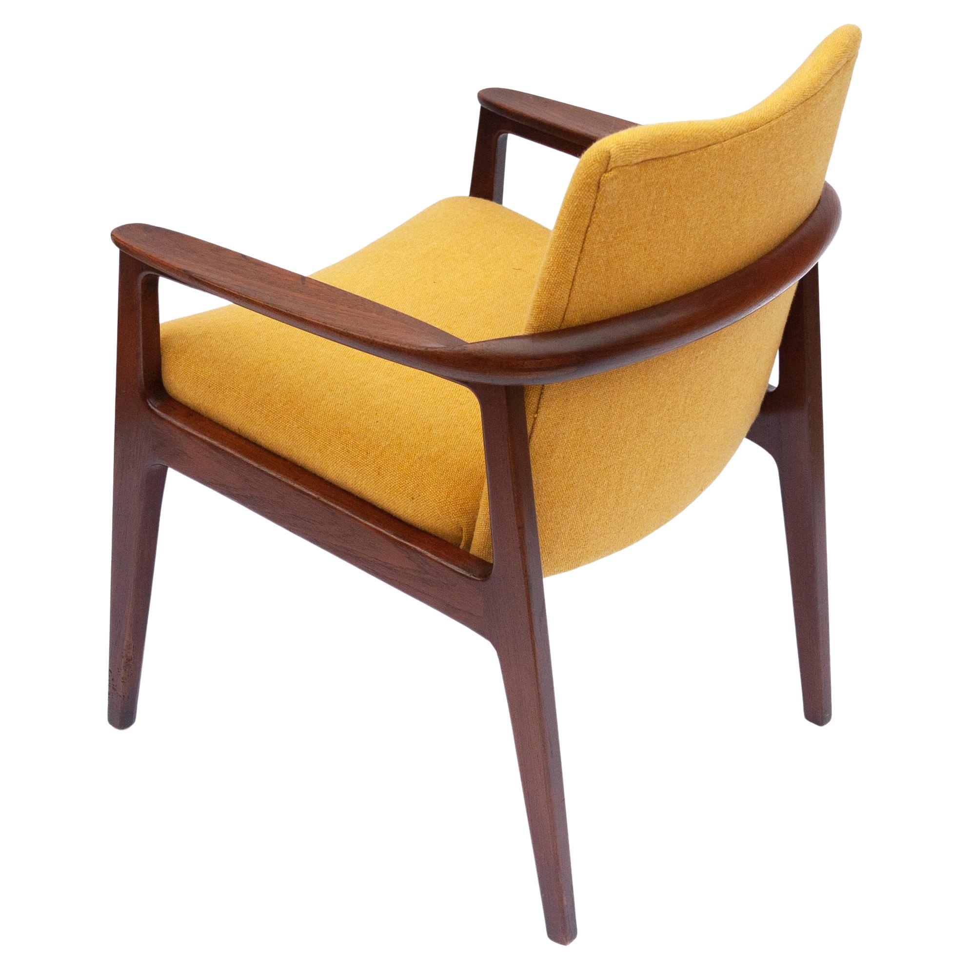 Mid-Century Teak Armchair with Yellow Upholstery by Sigvard Bernadotte