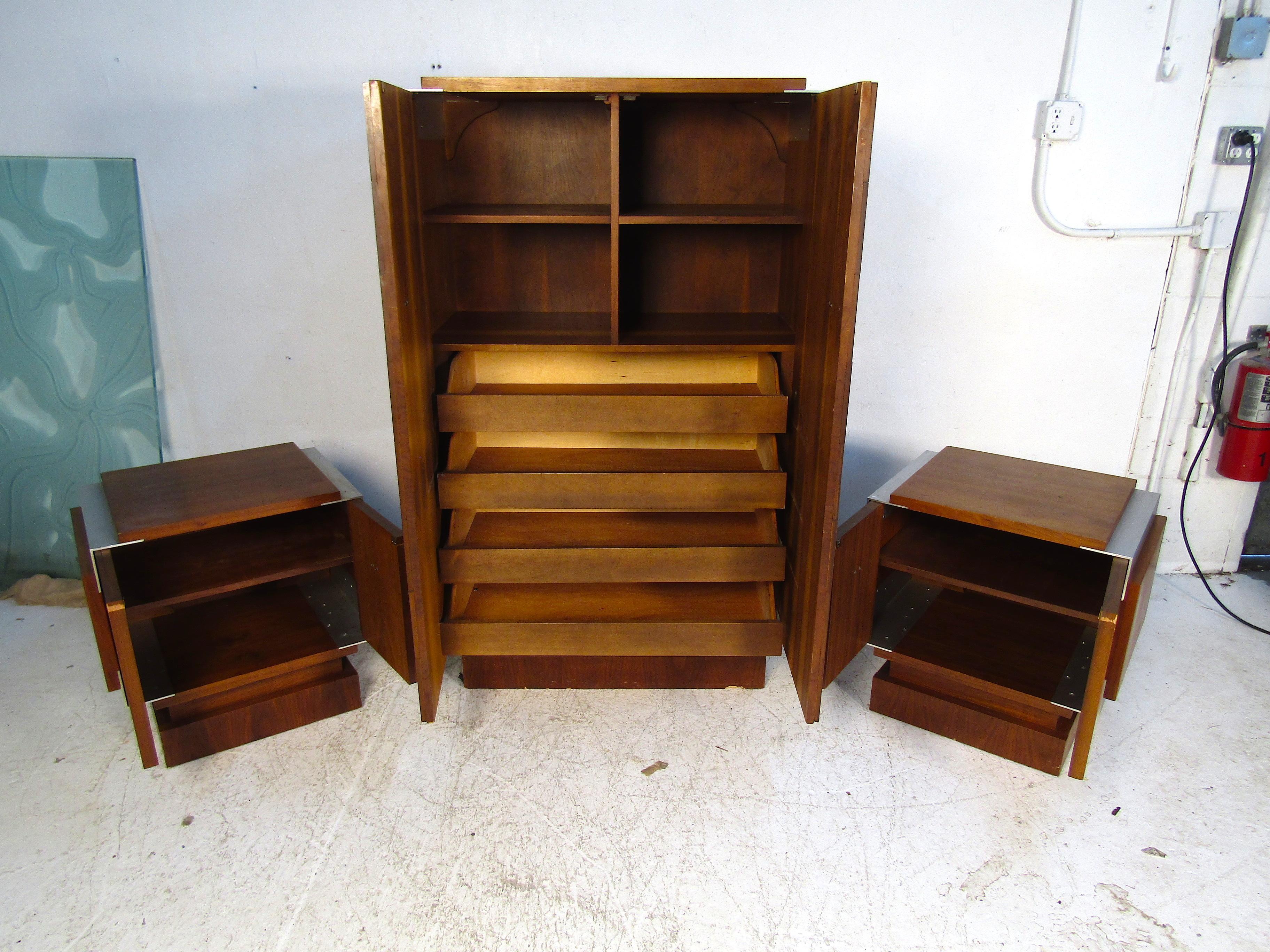 Mid-Century Teak Armoire and Nightstand Set 1