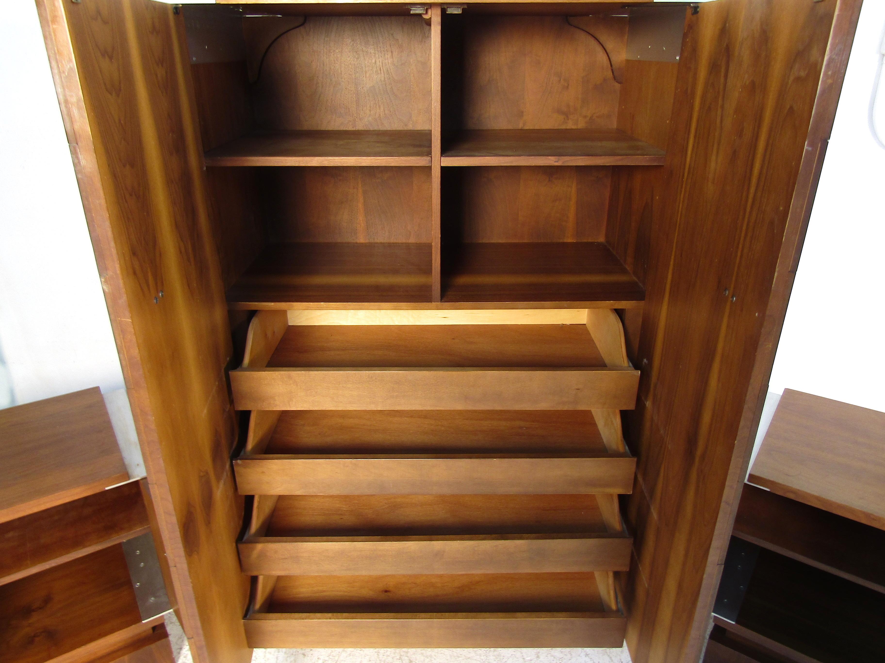 Mid-Century Teak Armoire and Nightstand Set 2