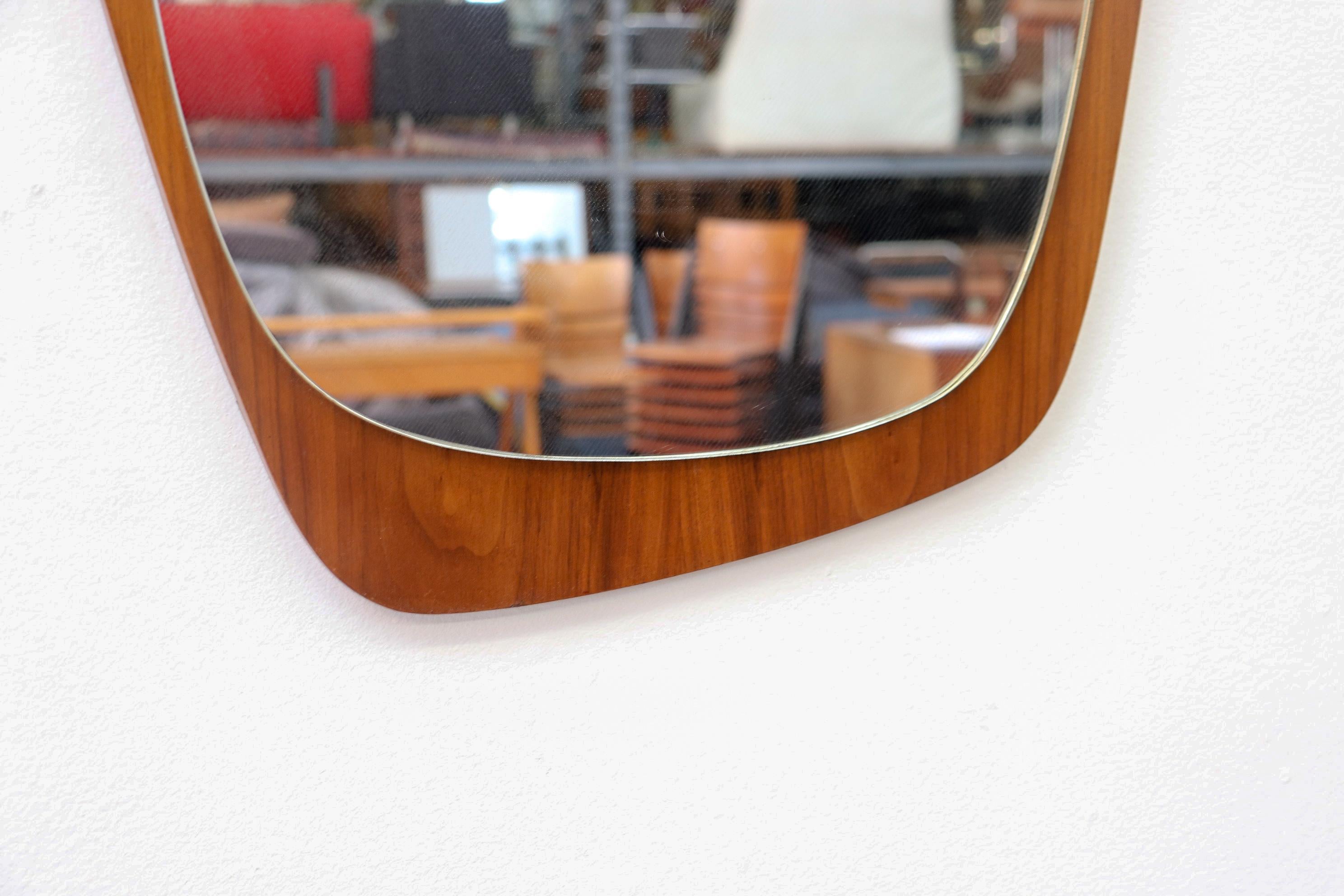 Mid-Century Modern Midcentury Teak Asymmetric Wall Mount Mirror