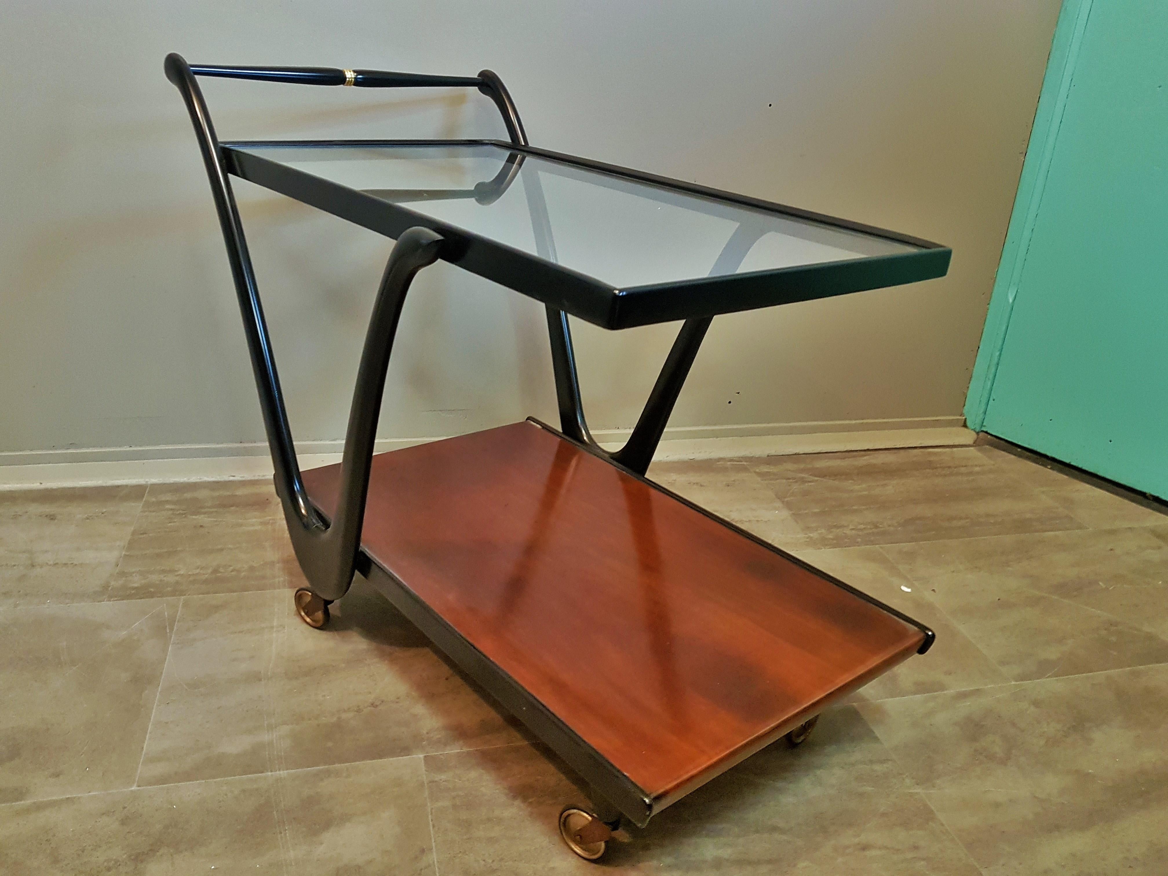 Mid-20th Century Midcentury Teak Bar Cart by Cesare Lacca, Italy, 1950s For Sale