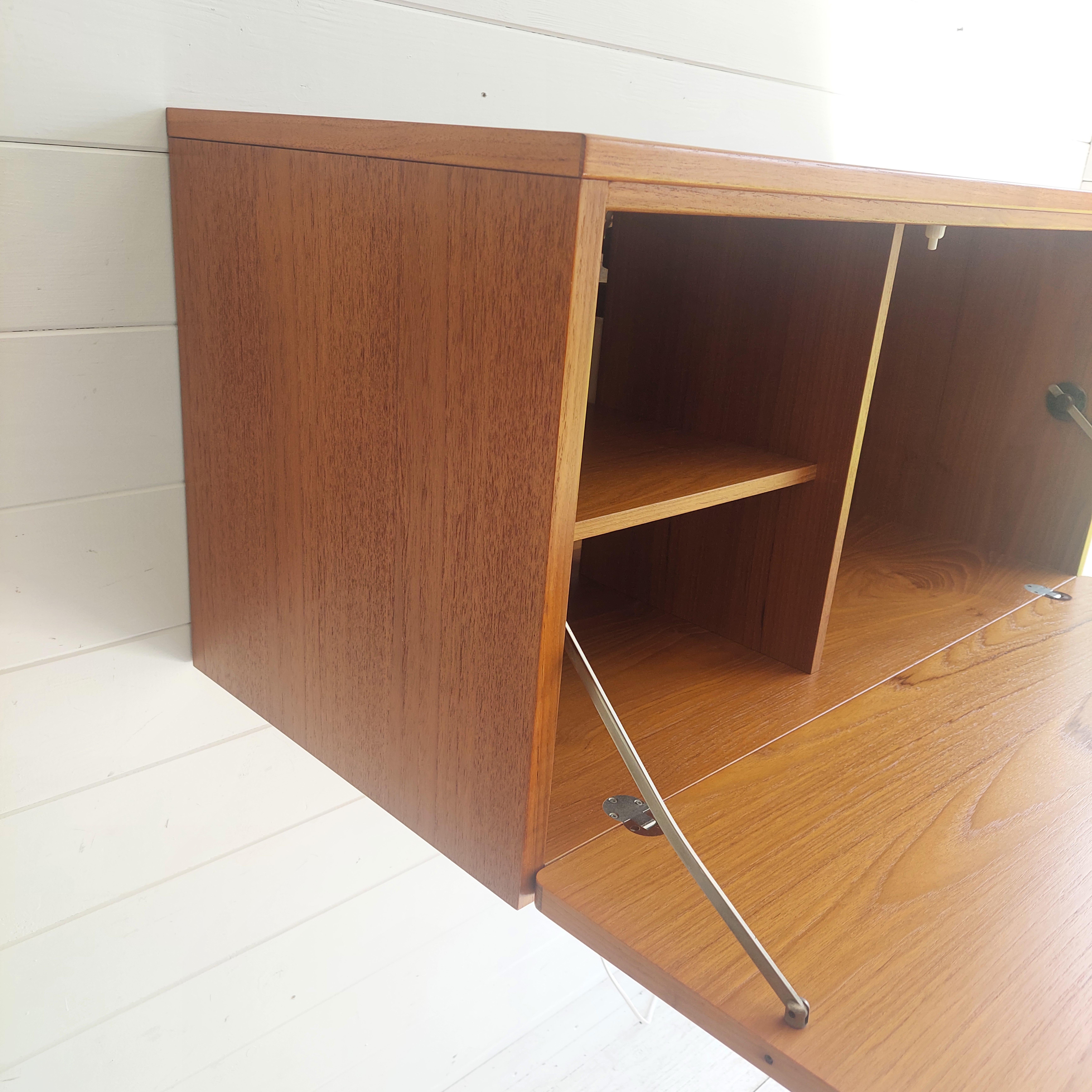 Mid Century Teak Beaver And Tapley Wall Drinks Cabinet Bureau  floating Desk 60s 9