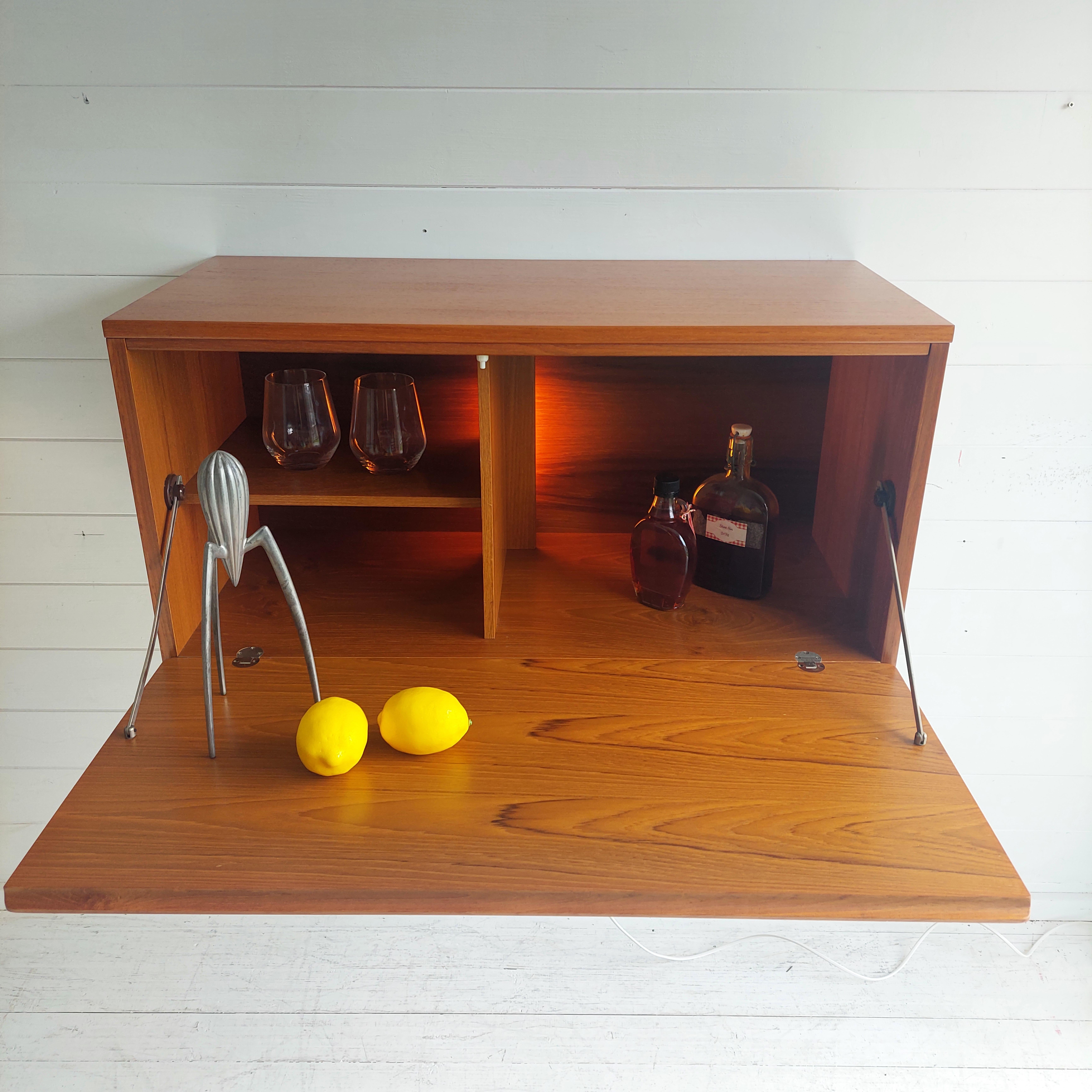 British Mid Century Teak Beaver And Tapley Wall Drinks Cabinet Bureau  floating Desk 60s
