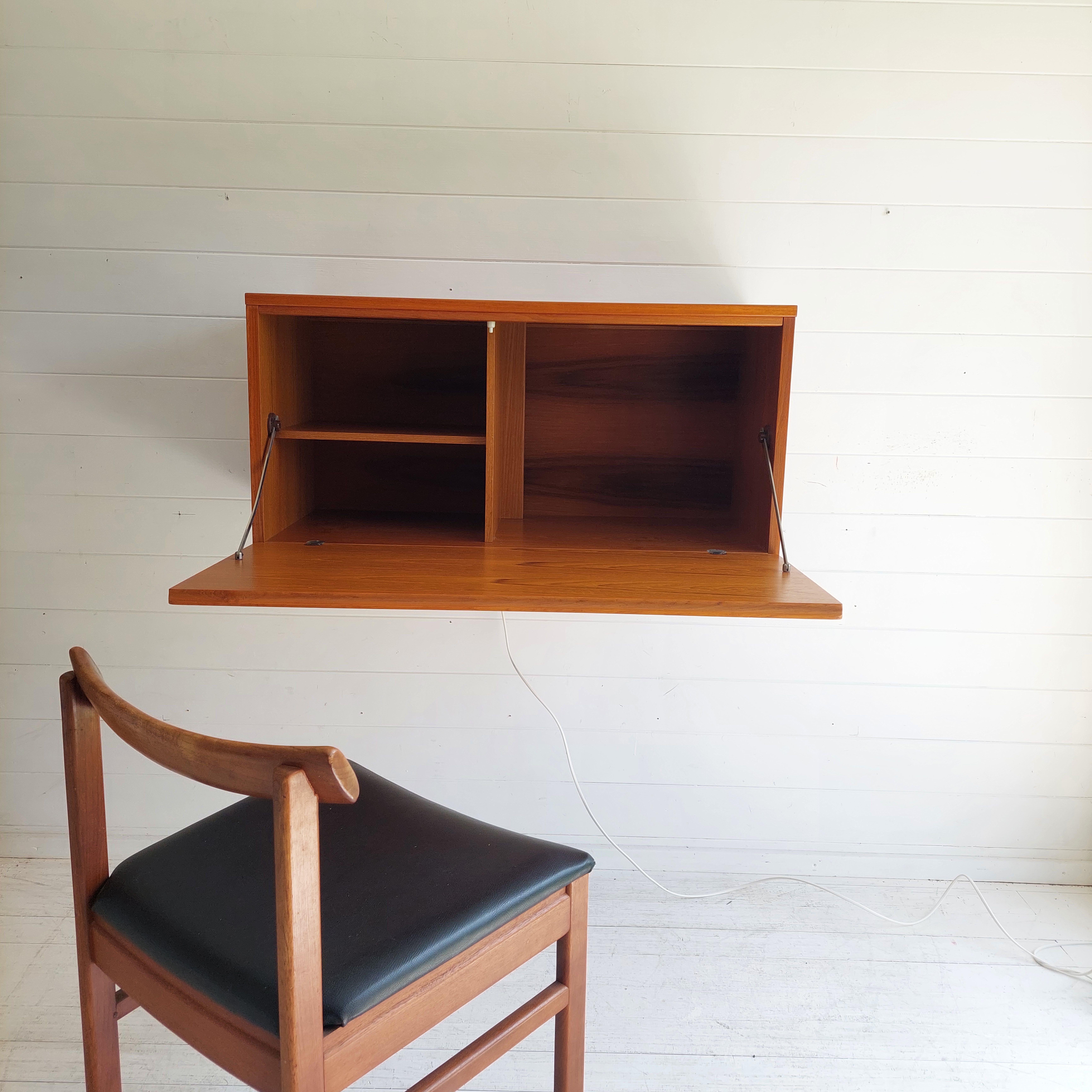 Mid Century Teak Beaver And Tapley Wall Drinks Cabinet Bureau  floating Desk 60s 1