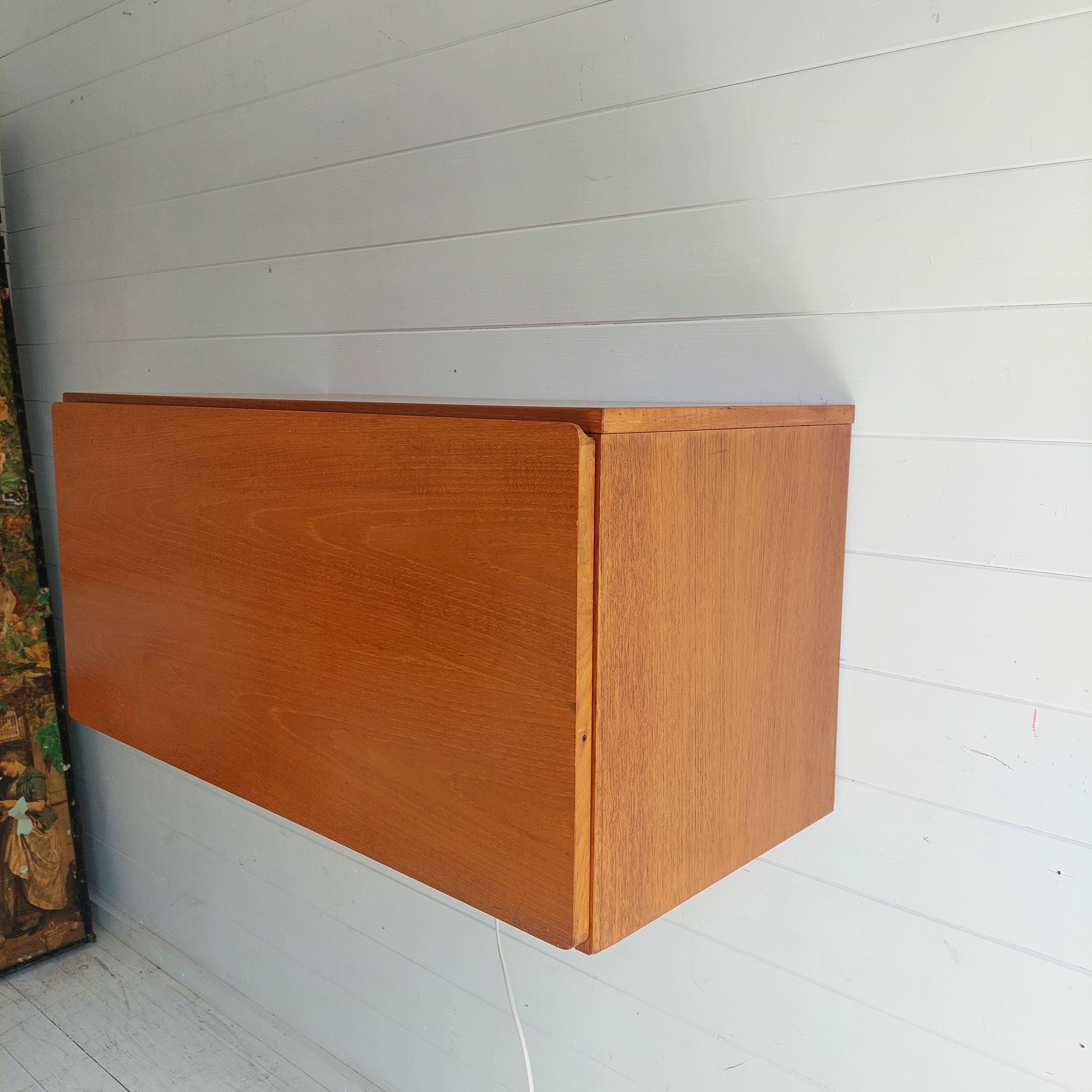 Mid Century Teak Beaver And Tapley Wall Drinks Cabinet Bureau  floating Desk 60s 3