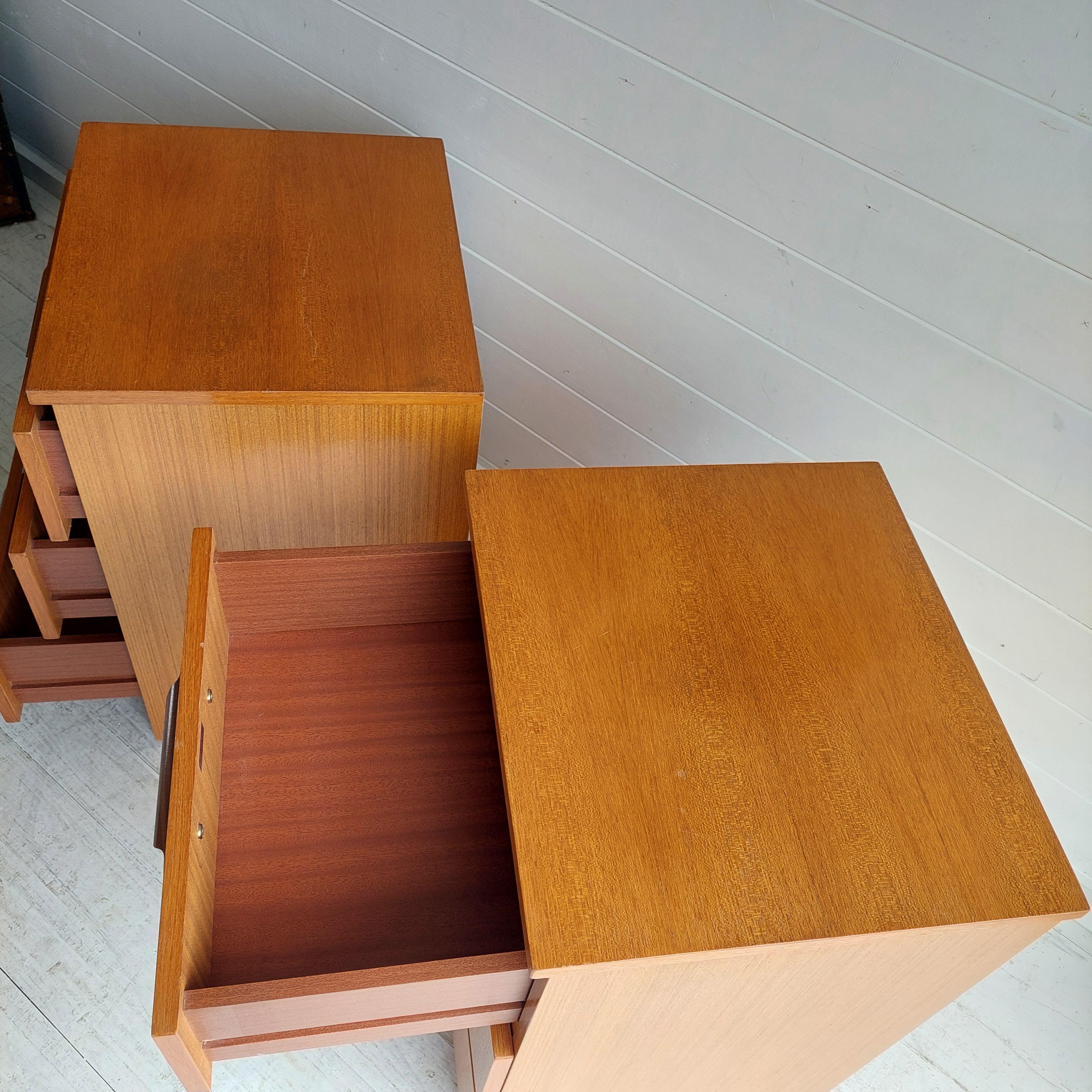 Mid Century Teak Bedside Tables Drawers, JS Salko G Plan Style, 1970s Set of 2 4