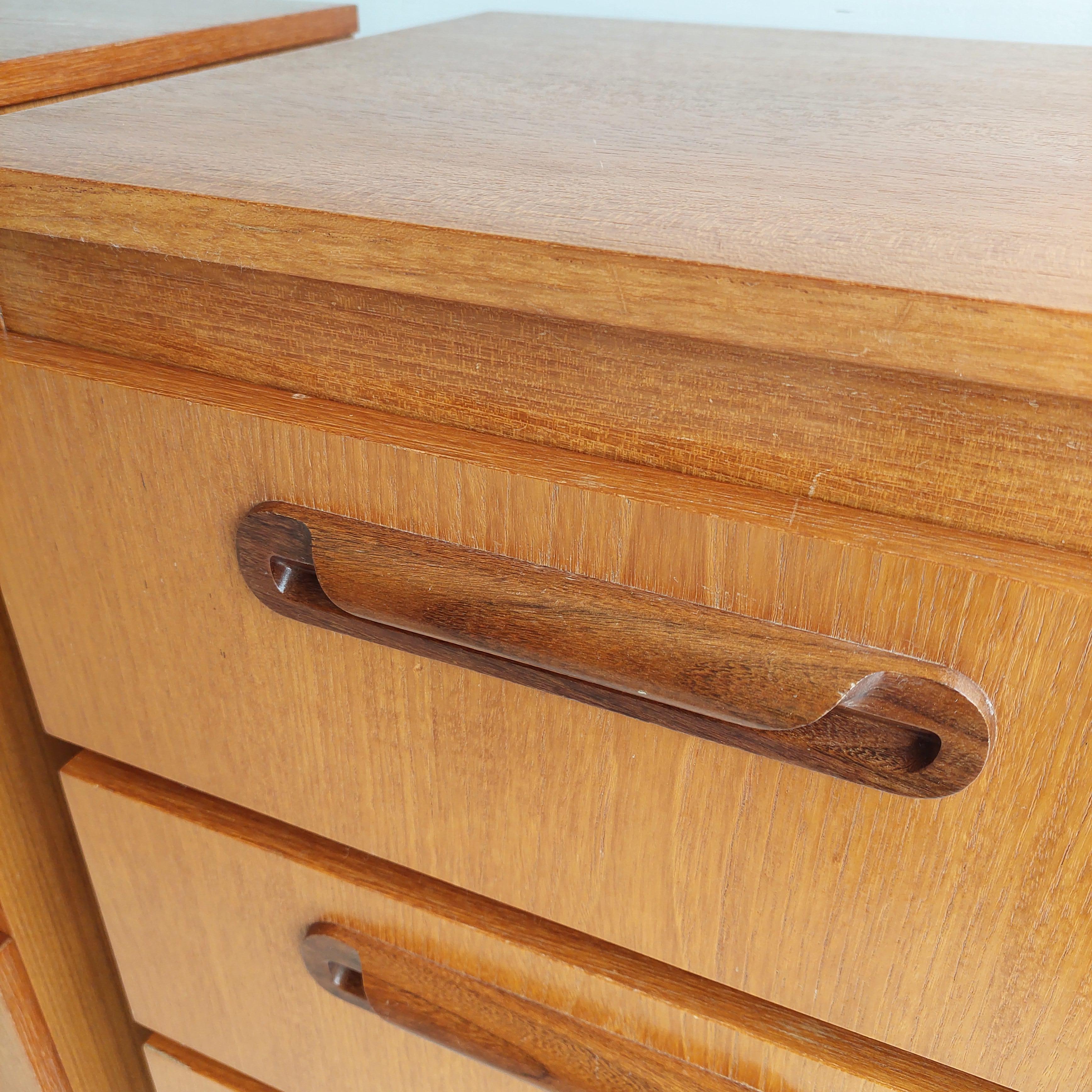 Mid Century Teak Bedside Tables Drawers, JS Salko G Plan Style, 1970s Set of 2 For Sale 10