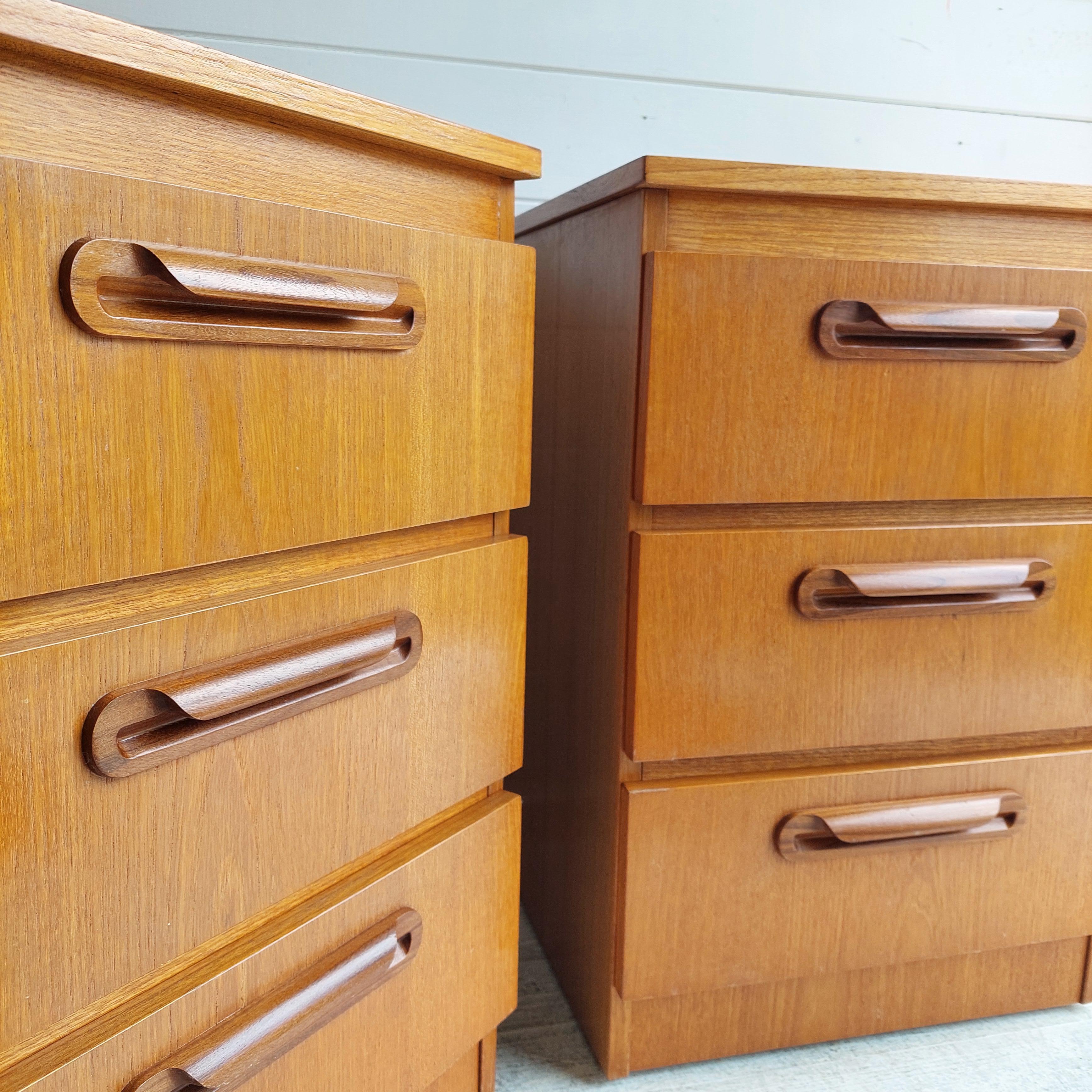 Mid-Century Modern Mid Century Teak Bedside Tables Drawers, JS Salko G Plan Style, 1970s Set of 2 For Sale