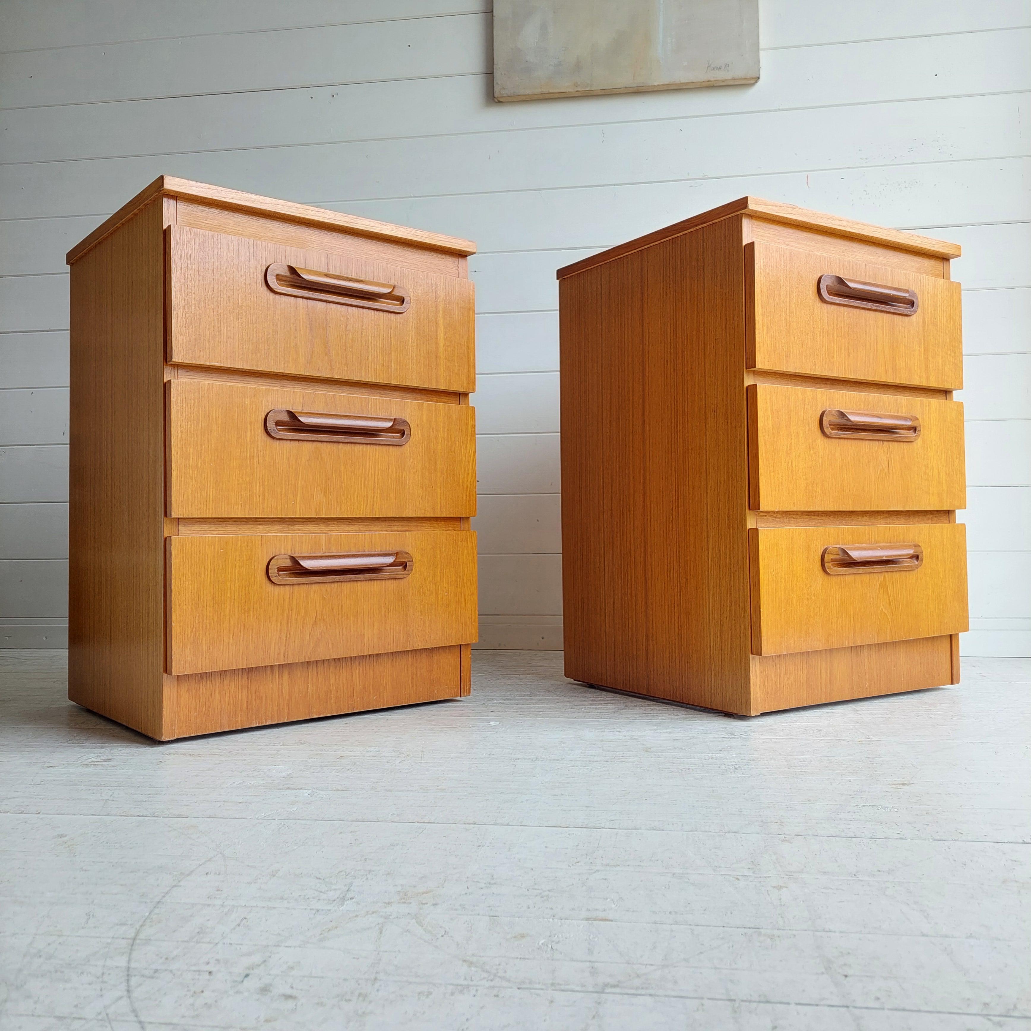 20th Century Mid Century Teak Bedside Tables Drawers, JS Salko G Plan Style, 1970s Set of 2 For Sale
