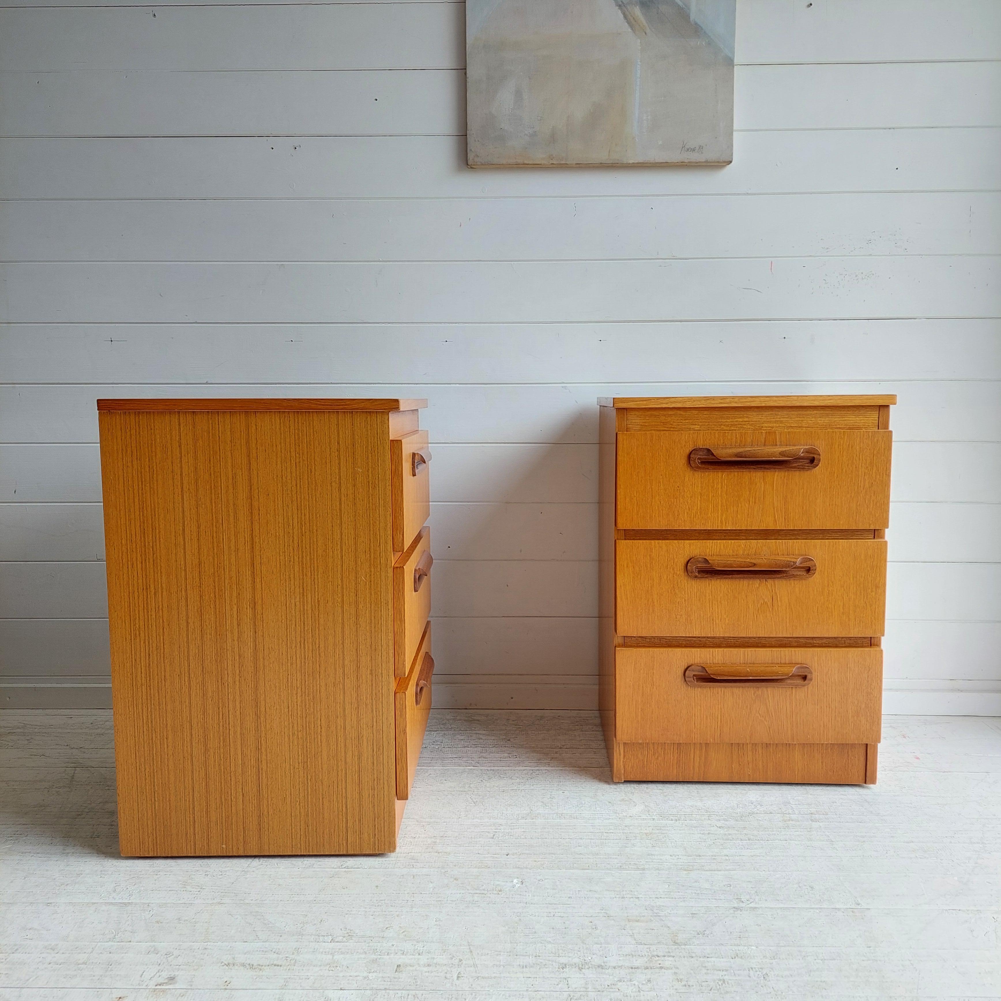 Mid Century Teak Bedside Tables Drawers, JS Salko G Plan Style, 1970s Set of 2 For Sale 2