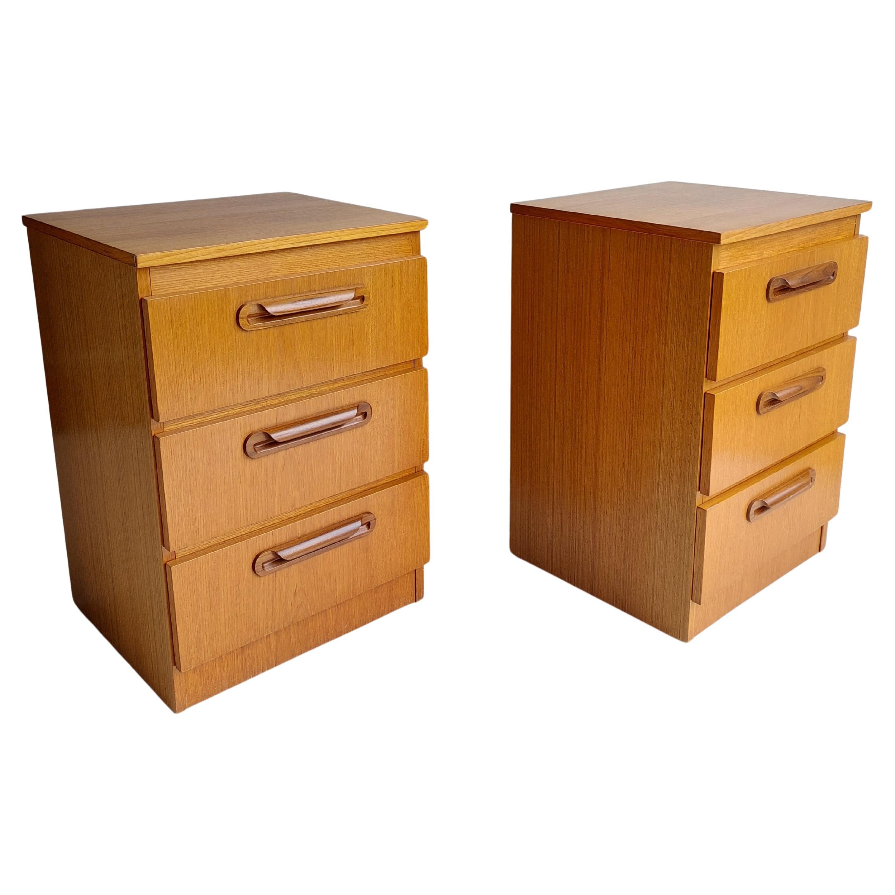 Mid Century Teak Bedside Tables Drawers, JS Salko G Plan Style, 1970s Set of 2 For Sale