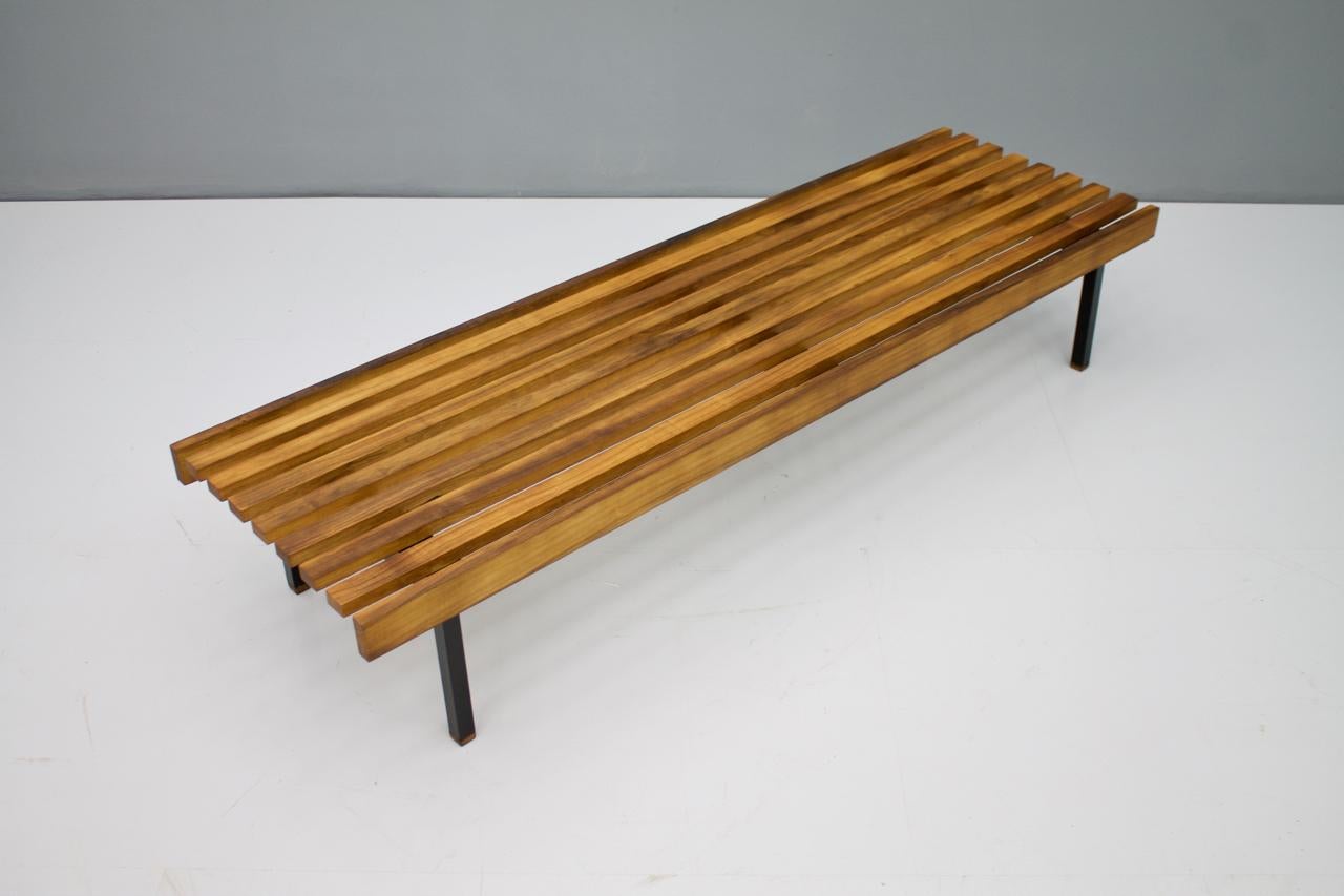 Metal Midcentury Teak Bench, 1960s For Sale