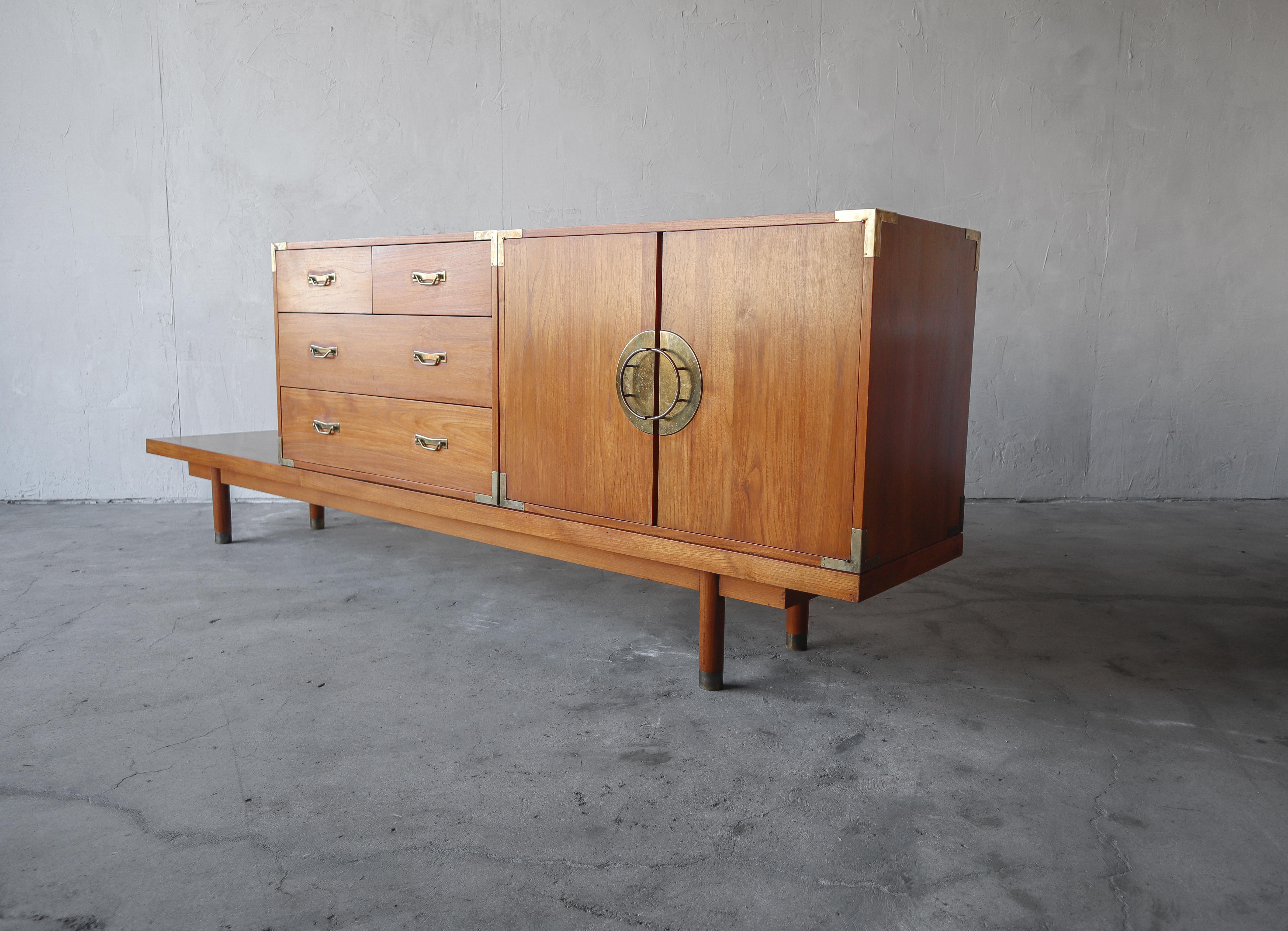 Mid-Century Modern Mid Century Teak Bench with Cabinets For Sale