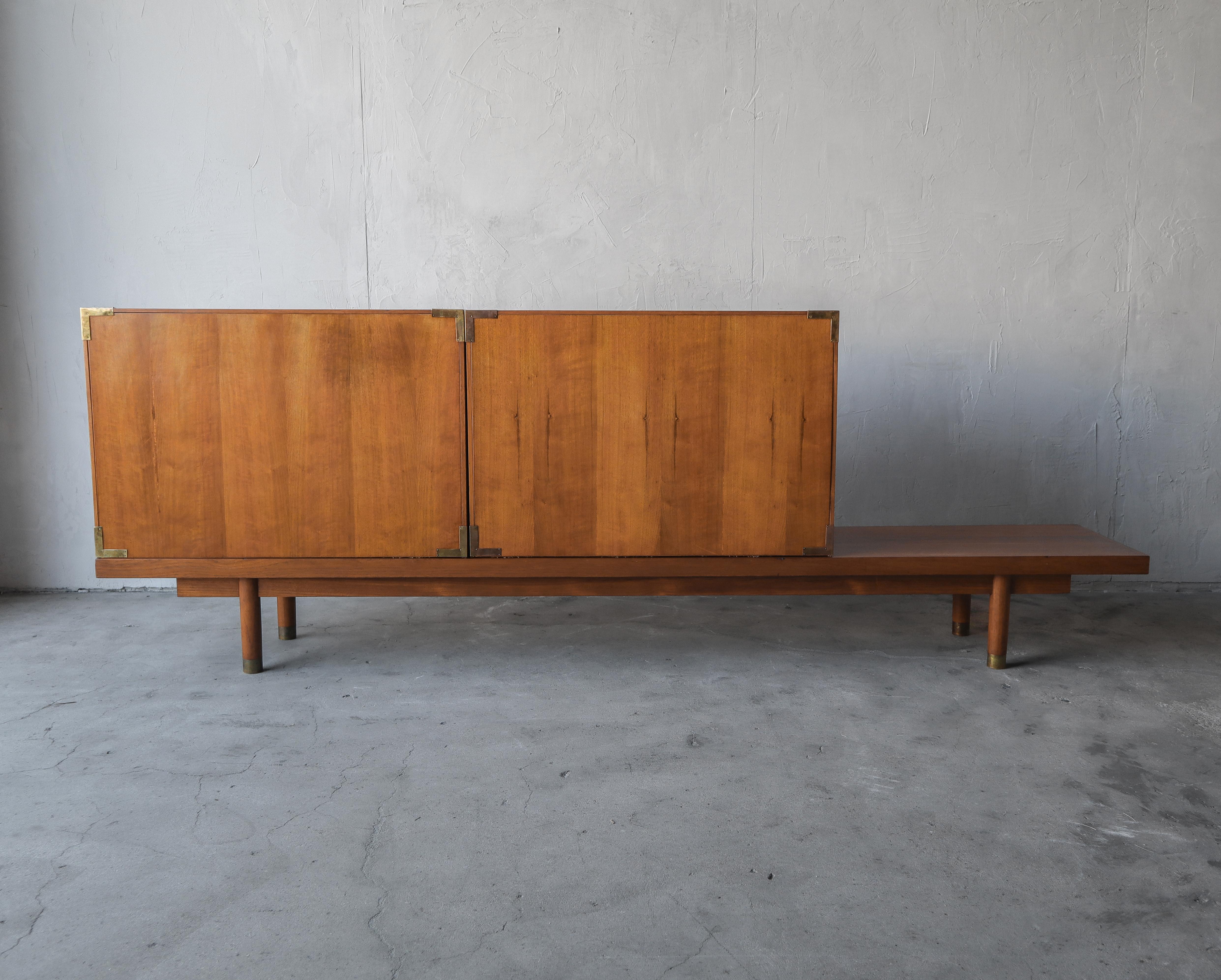Mid Century Teak Bench with Cabinets For Sale 1