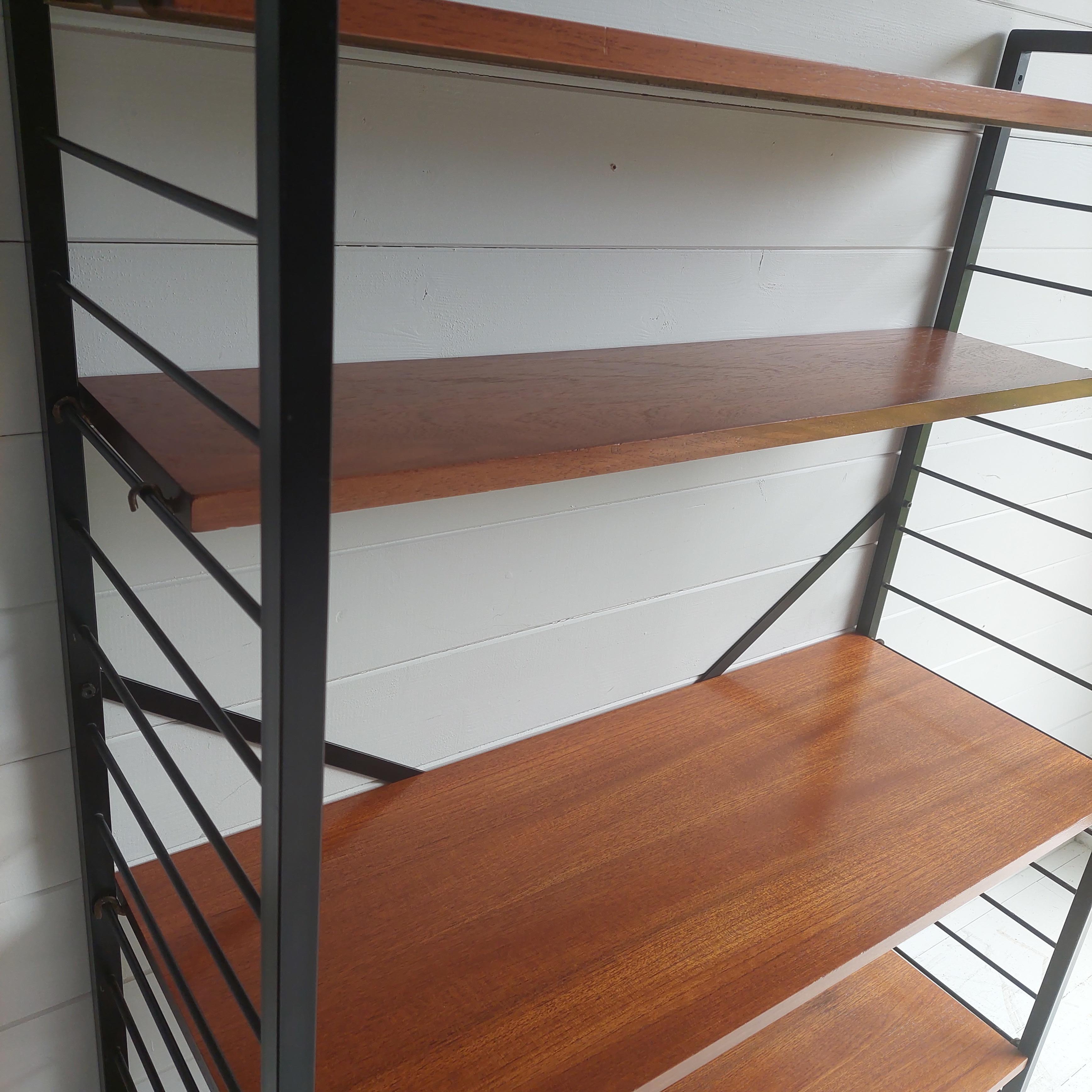 Midcentury Teak & Black Metal Ladderax Modular Shelving System by Robert Heals 7