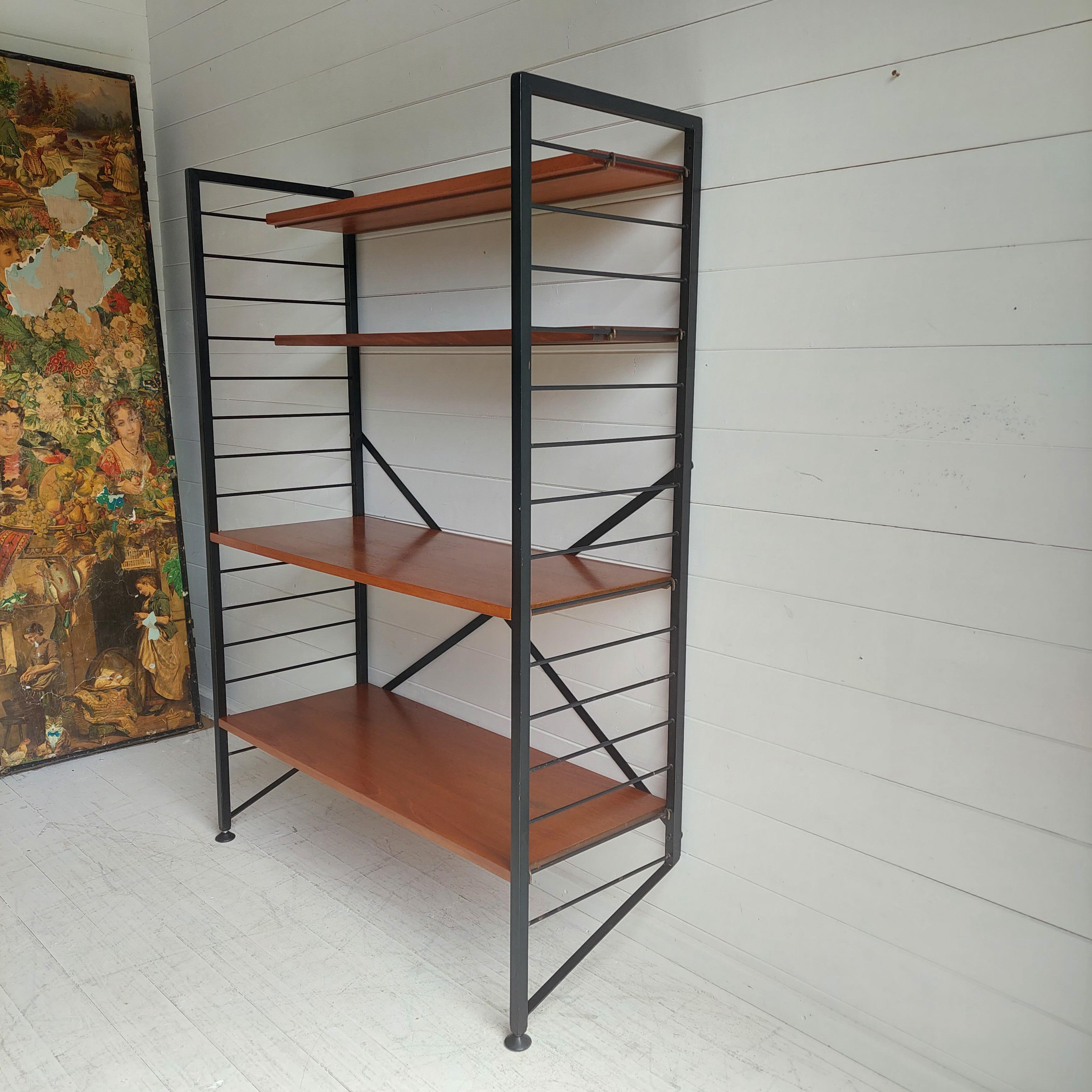 British Midcentury Teak & Black Metal Ladderax Modular Shelving System by Robert Heals