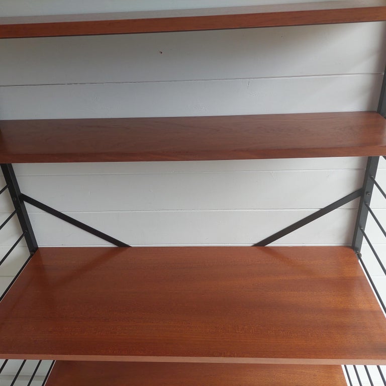 Midcentury Teak and Black Metal Ladderax Modular Shelving System by