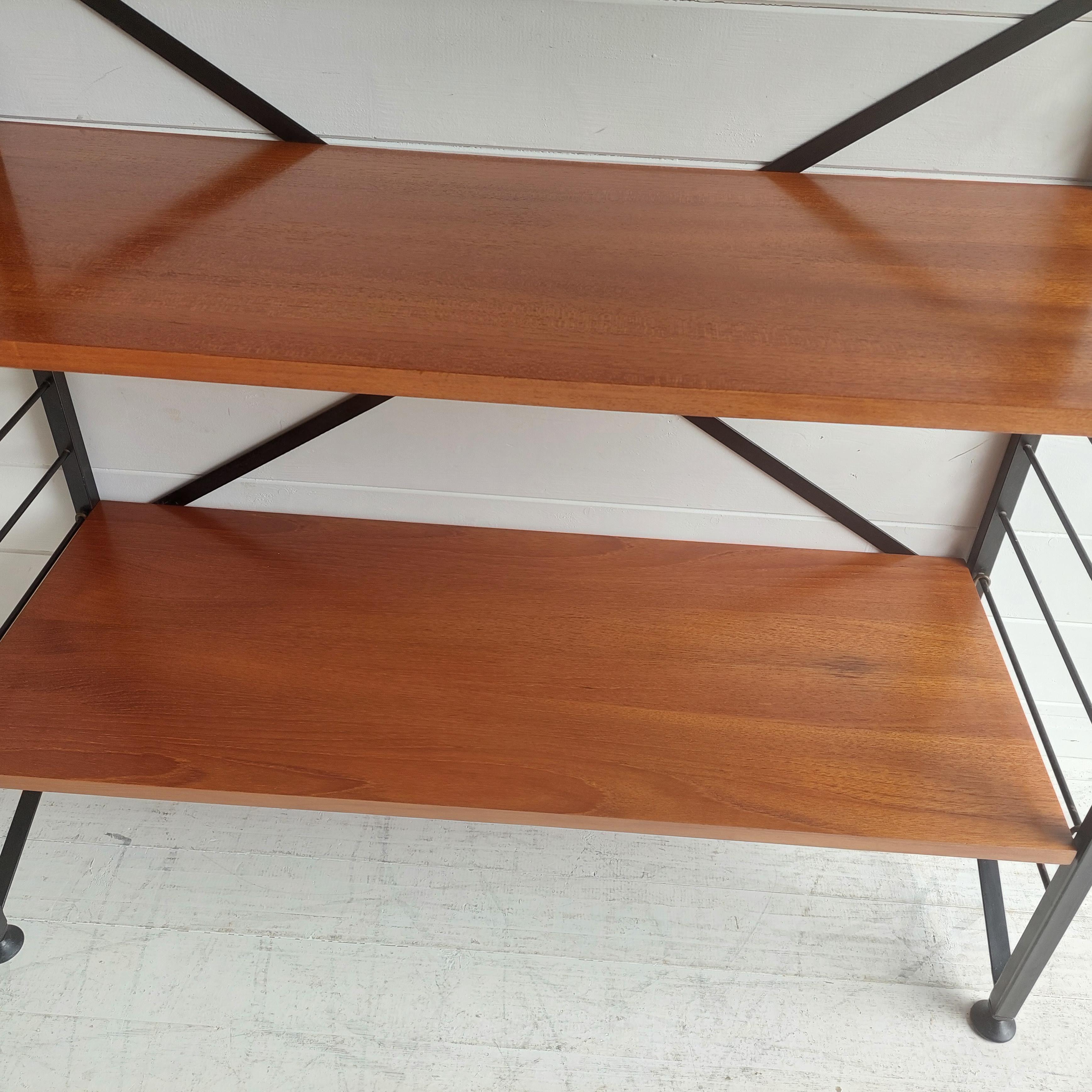 Midcentury Teak & Black Metal Ladderax Modular Shelving System by Robert Heals 2