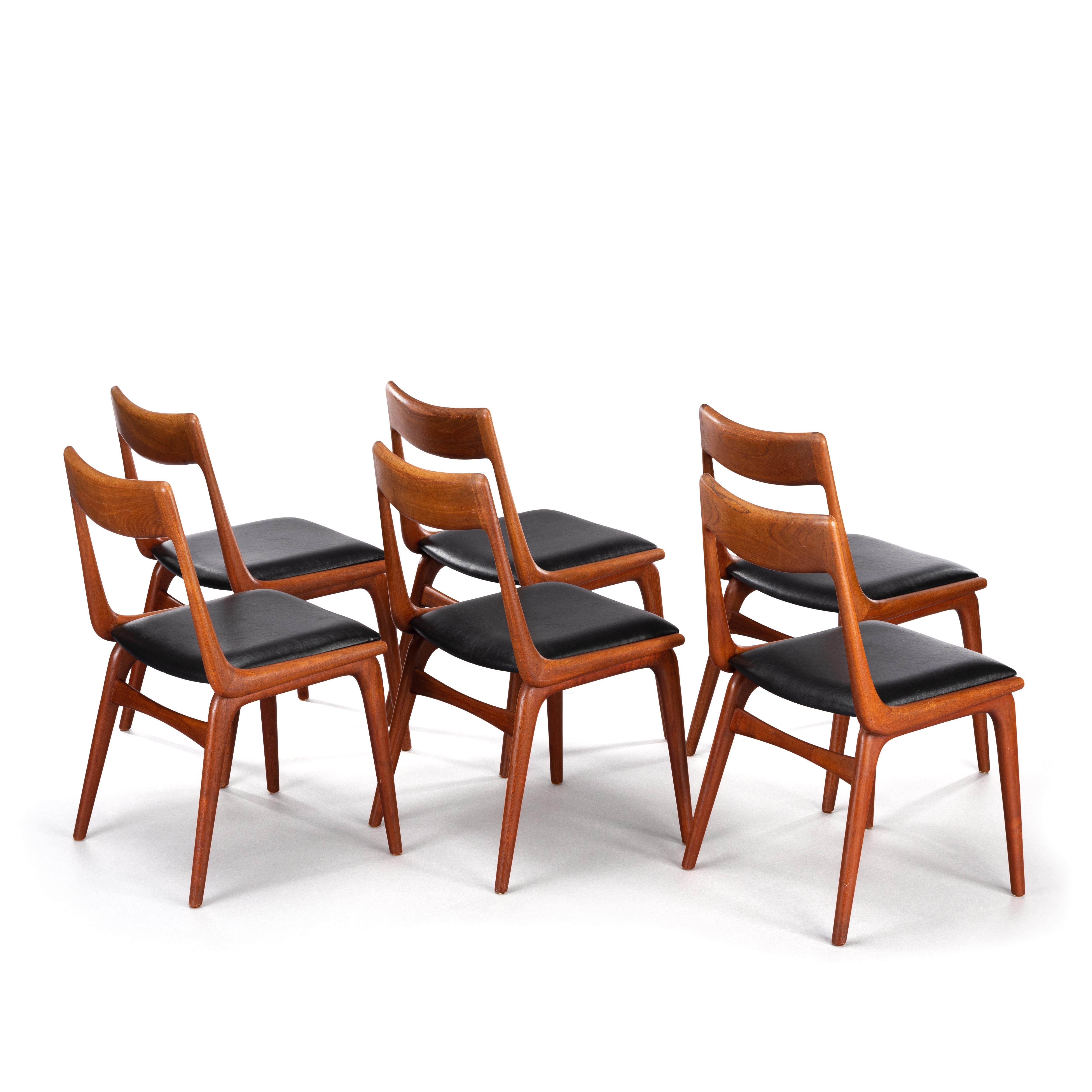 Danish Midcentury Teak Boomerang Chairs #370 by E. Christensen for Slagelse, Set of 6
