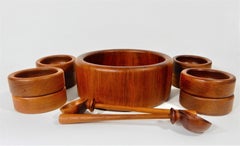 Mid Century Teak Bowl or Salad Set by Nissen Denmark 11 Pieces Service for 8