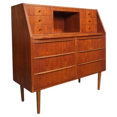 Danish 1960s Mid-Century Teak Bureau with Fitted Interior and Drawers
