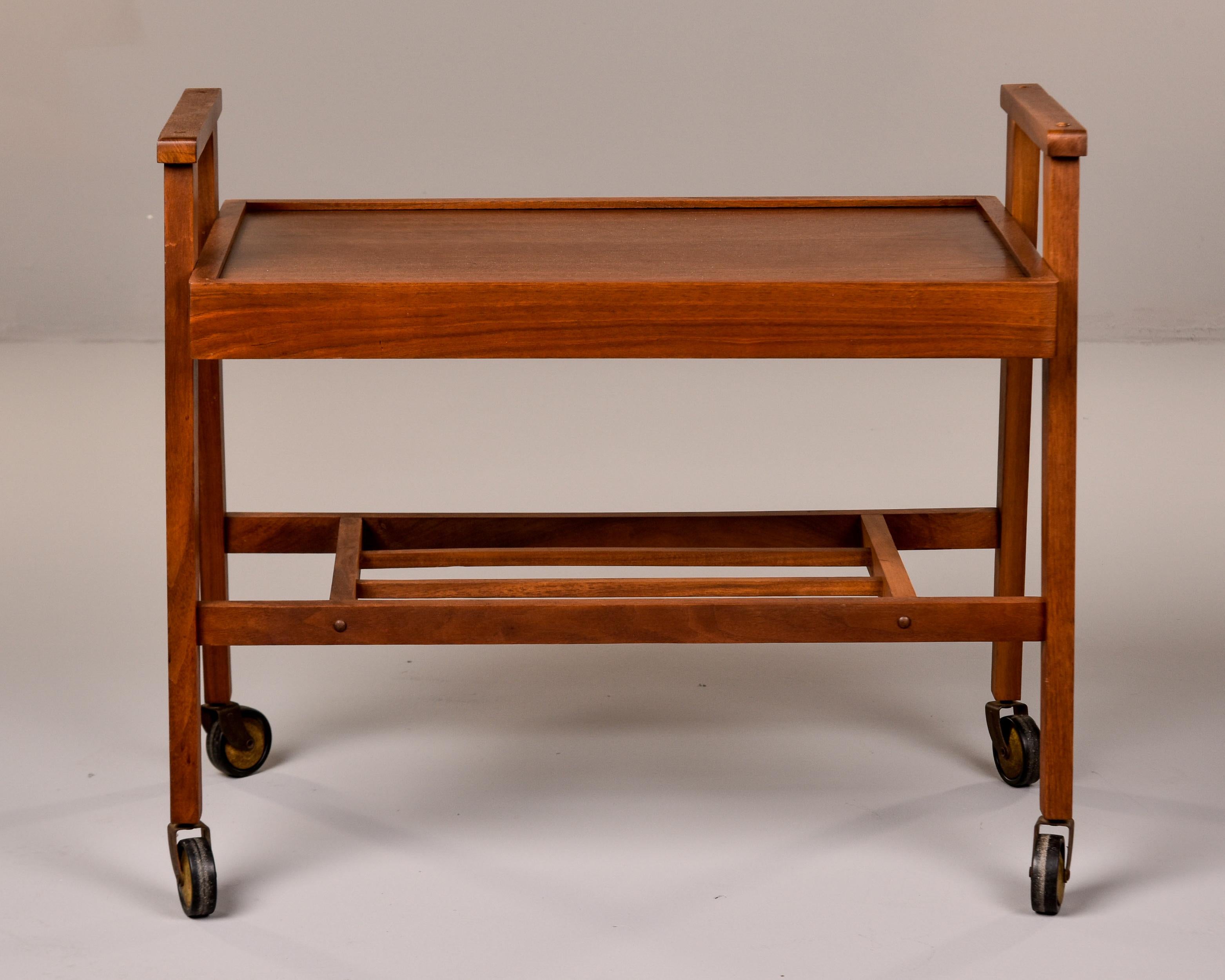 Mid Century Teak Cart or Side Table on Casters In Good Condition For Sale In Troy, MI