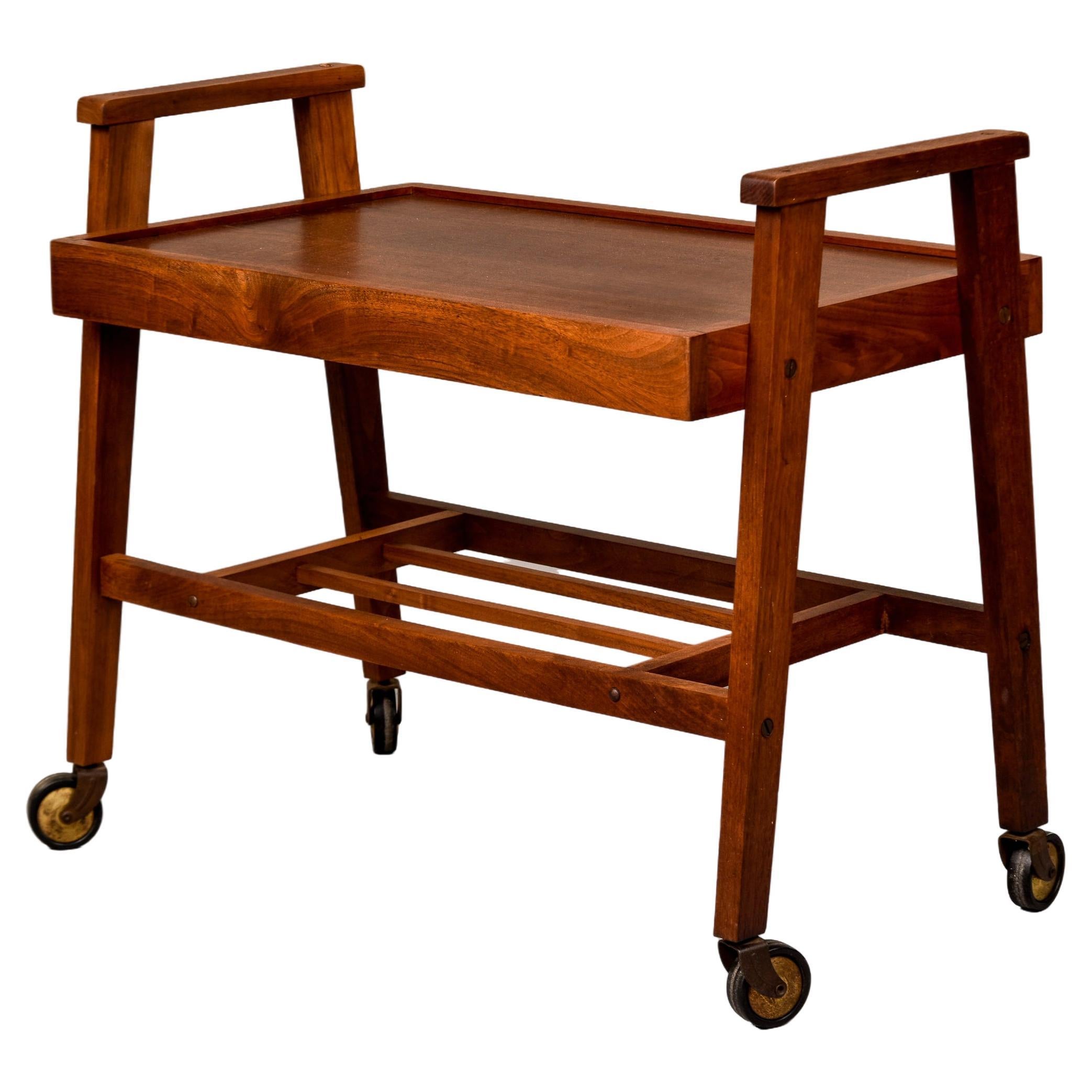 Mid Century Teak Cart or Side Table on Casters For Sale