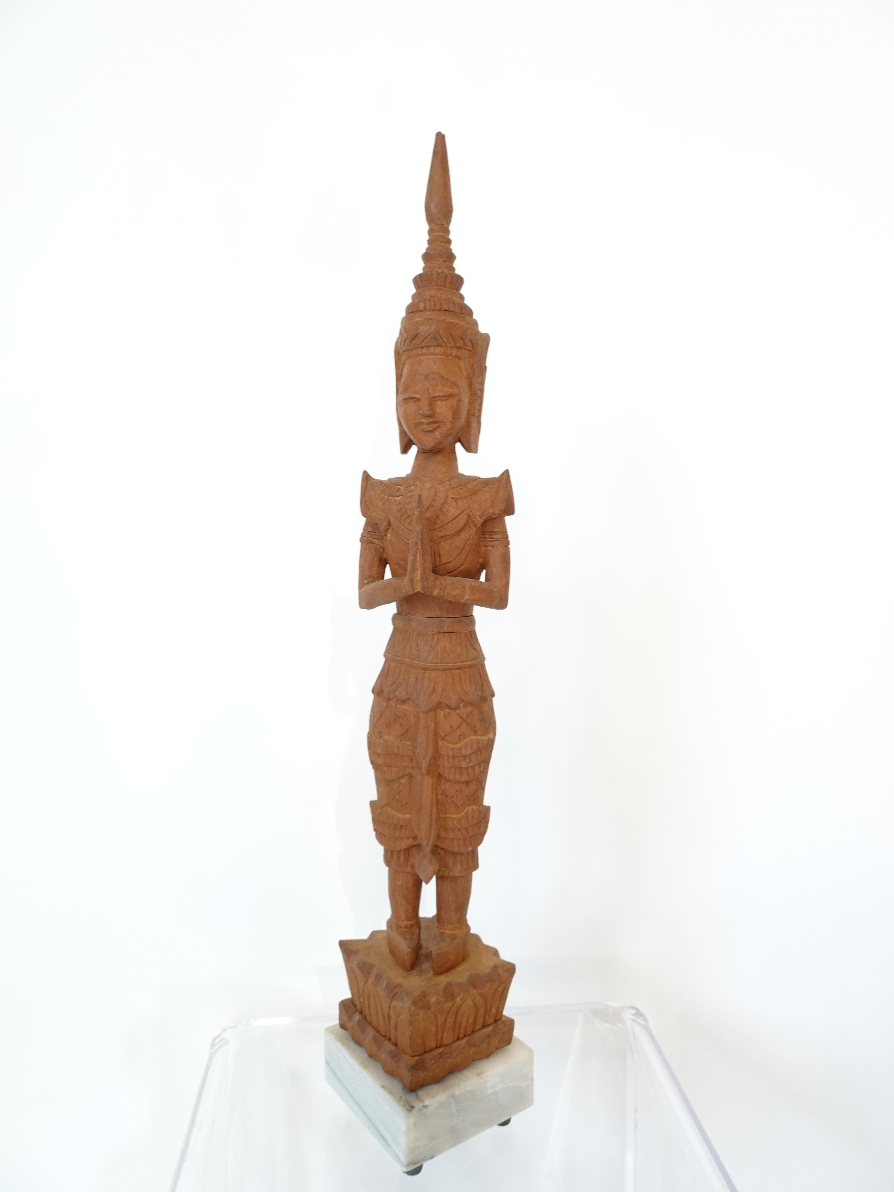 Mid Century Teak Carved and Marble Thai Buddha 5