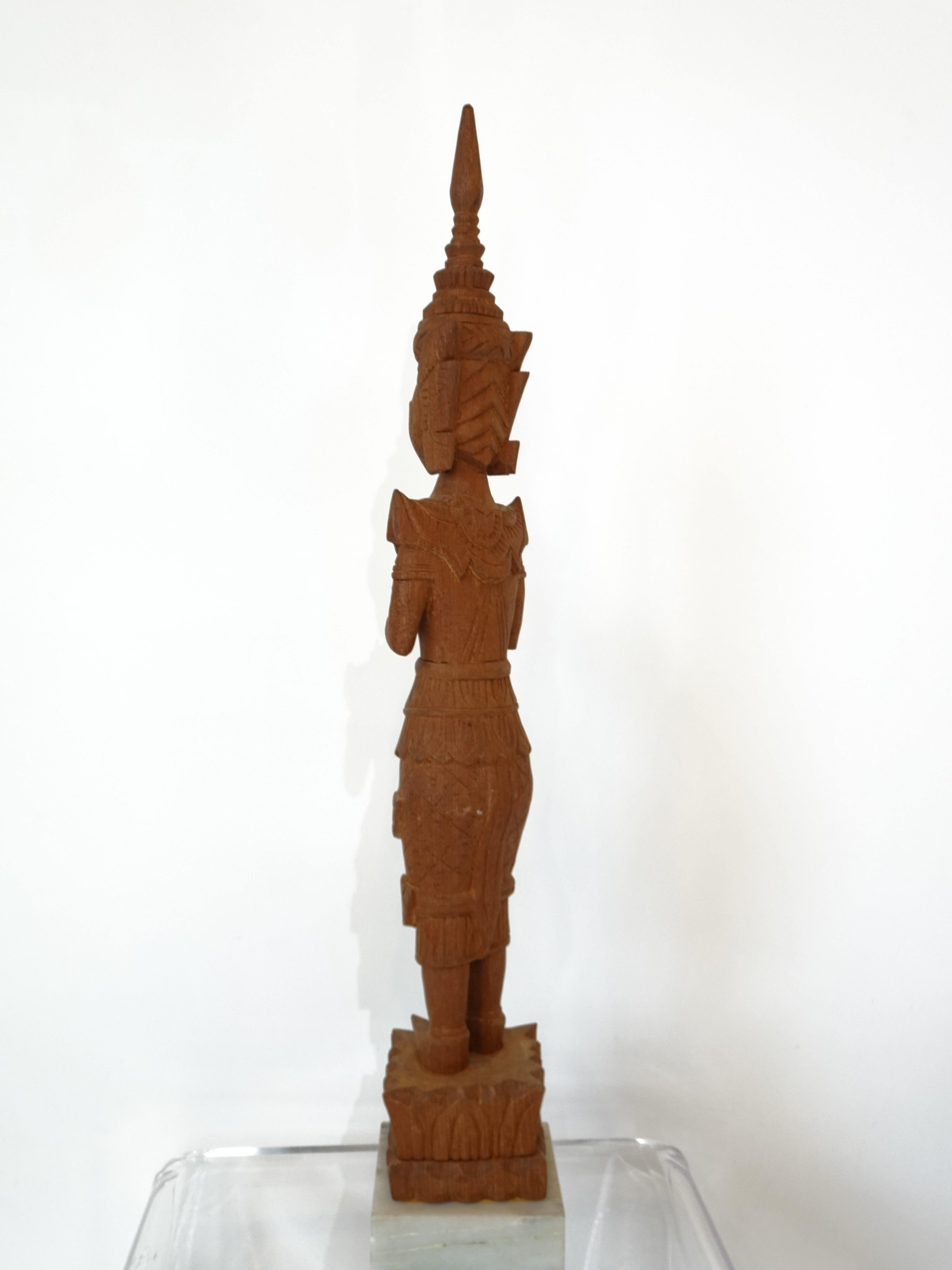 20th Century Mid Century Teak Carved and Marble Thai Buddha