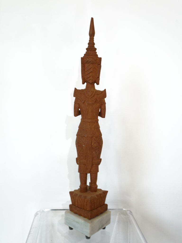 Mid Century Teak Carved and Marble Thai Buddha at 1stDibs