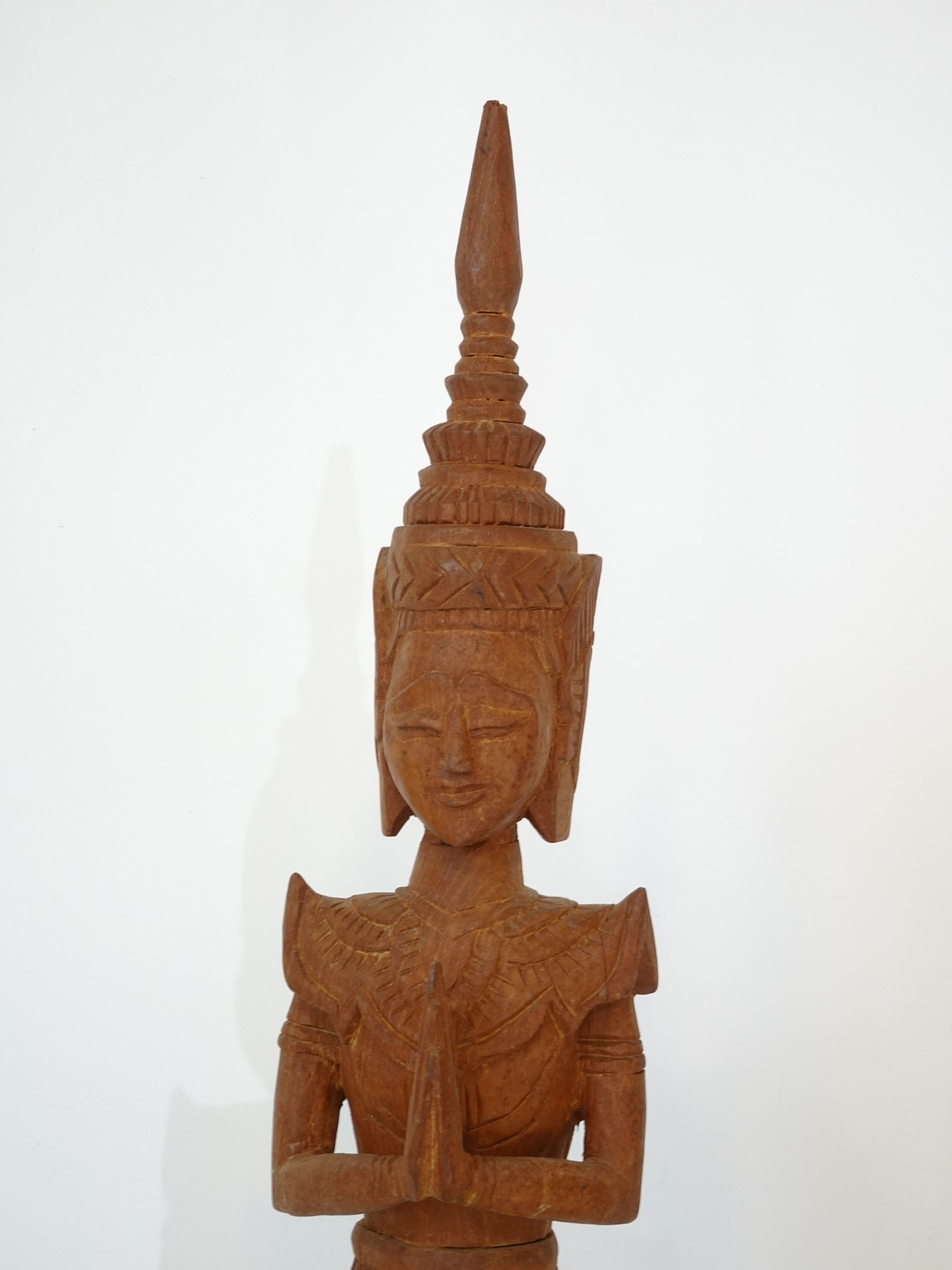 Mid Century Teak Carved and Marble Thai Buddha 2